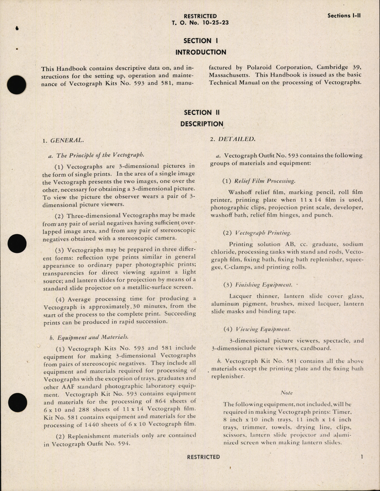 Sample page 5 from AirCorps Library document: Handbook of Instructions with Parts Catalog for Vectograph Kits Polaroid