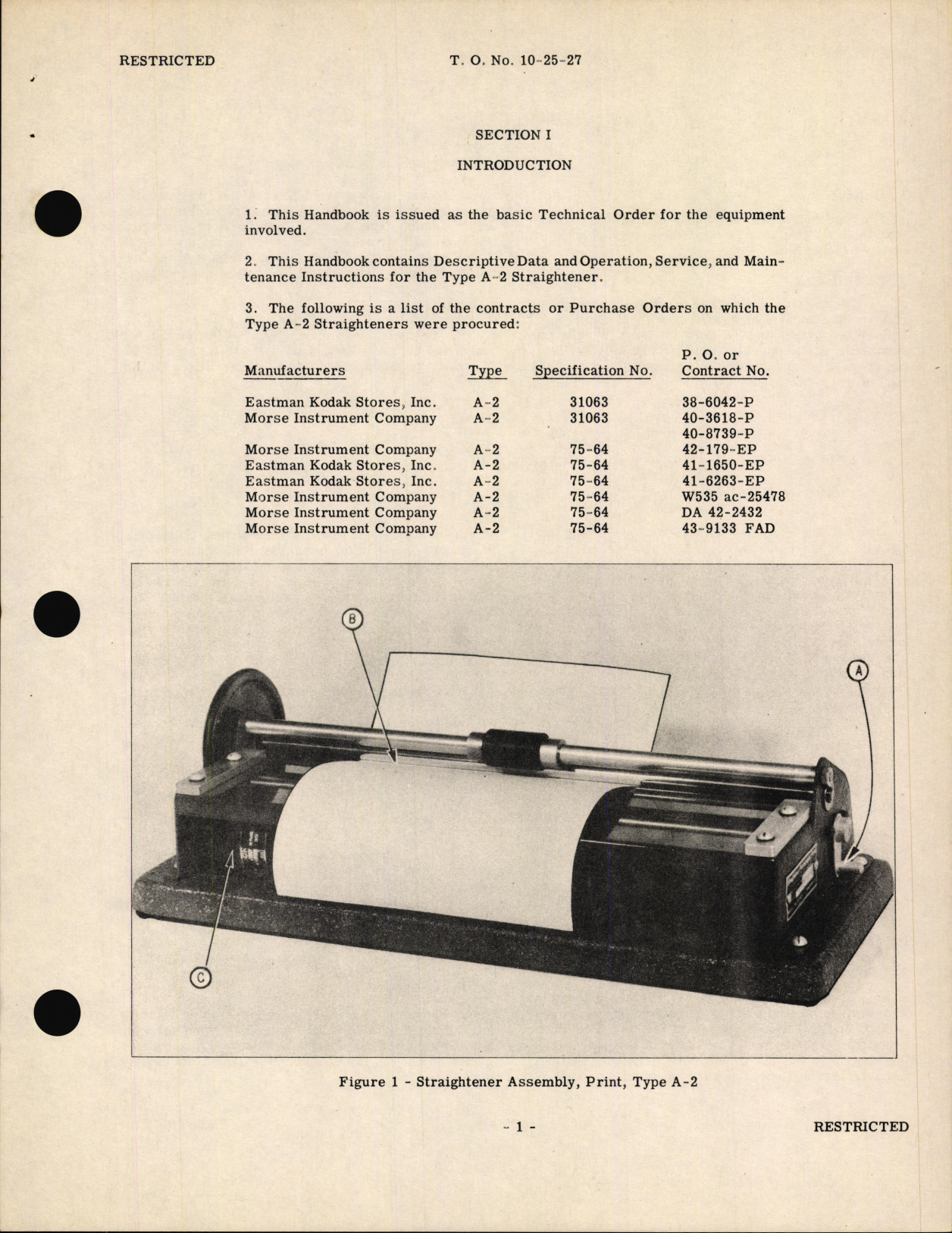 Sample page 5 from AirCorps Library document: Handbook of Instructions with Parts Catalog for Type A-2 Print Straightener