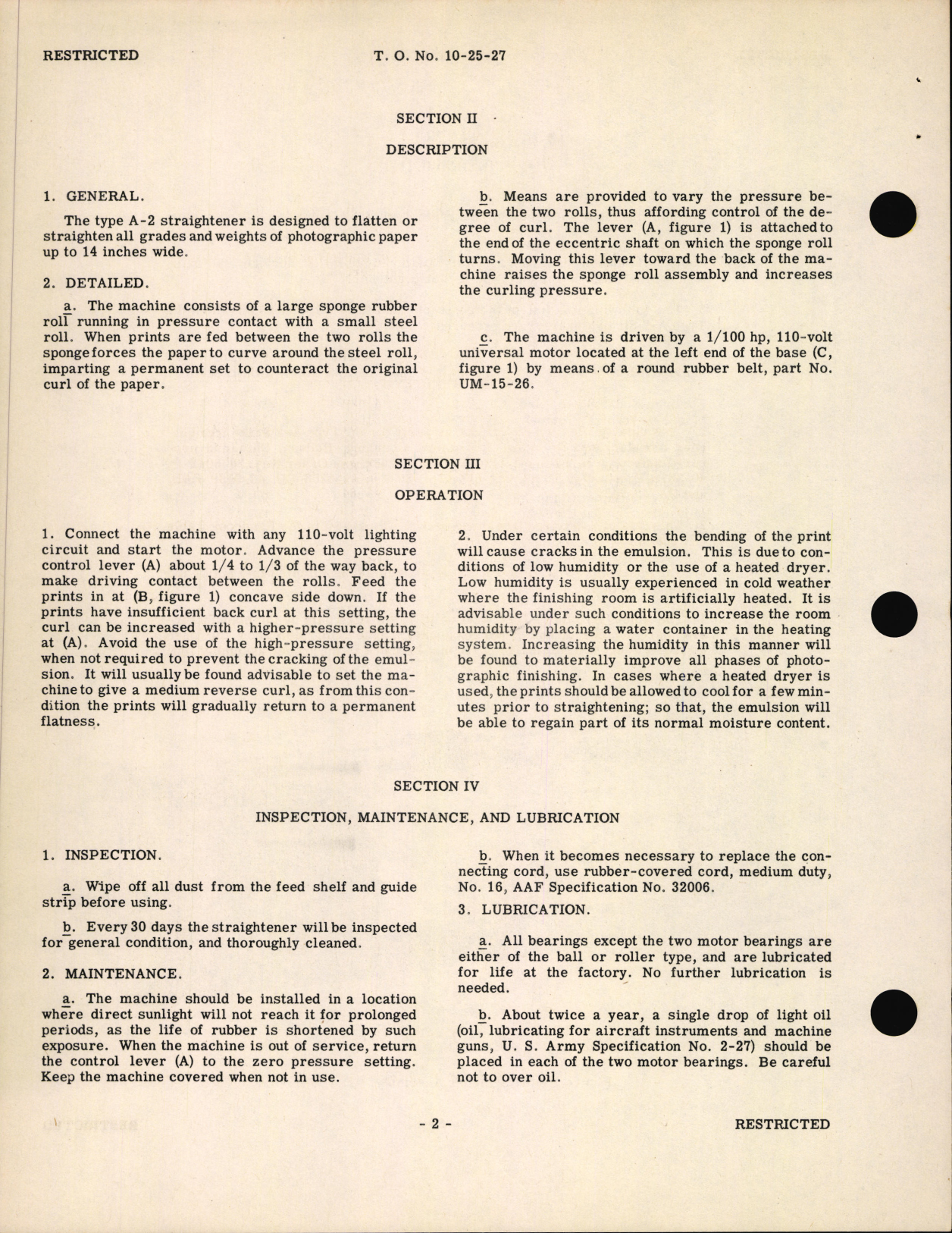 Sample page 6 from AirCorps Library document: Handbook of Instructions with Parts Catalog for Type A-2 Print Straightener
