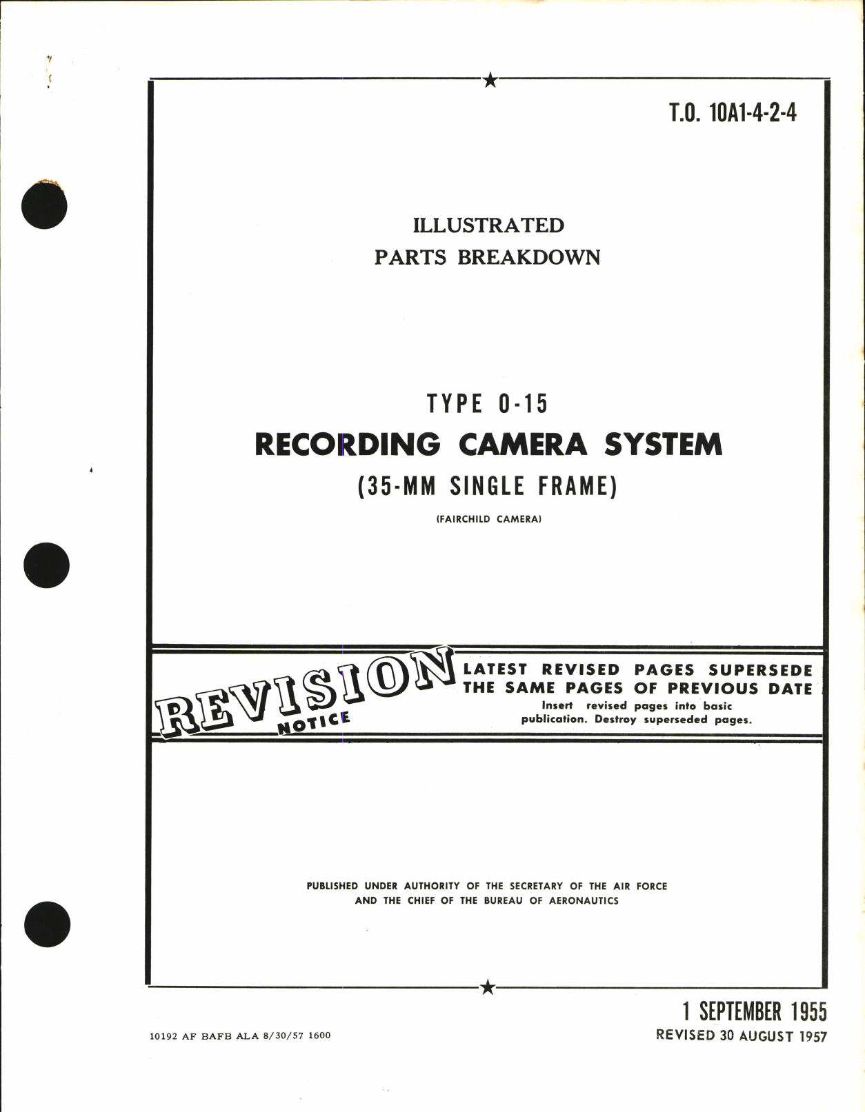 Sample page 1 from AirCorps Library document: Illustrated Parts Breakdown for Type 0-15 Recording Camera (53-mm Single Frame)