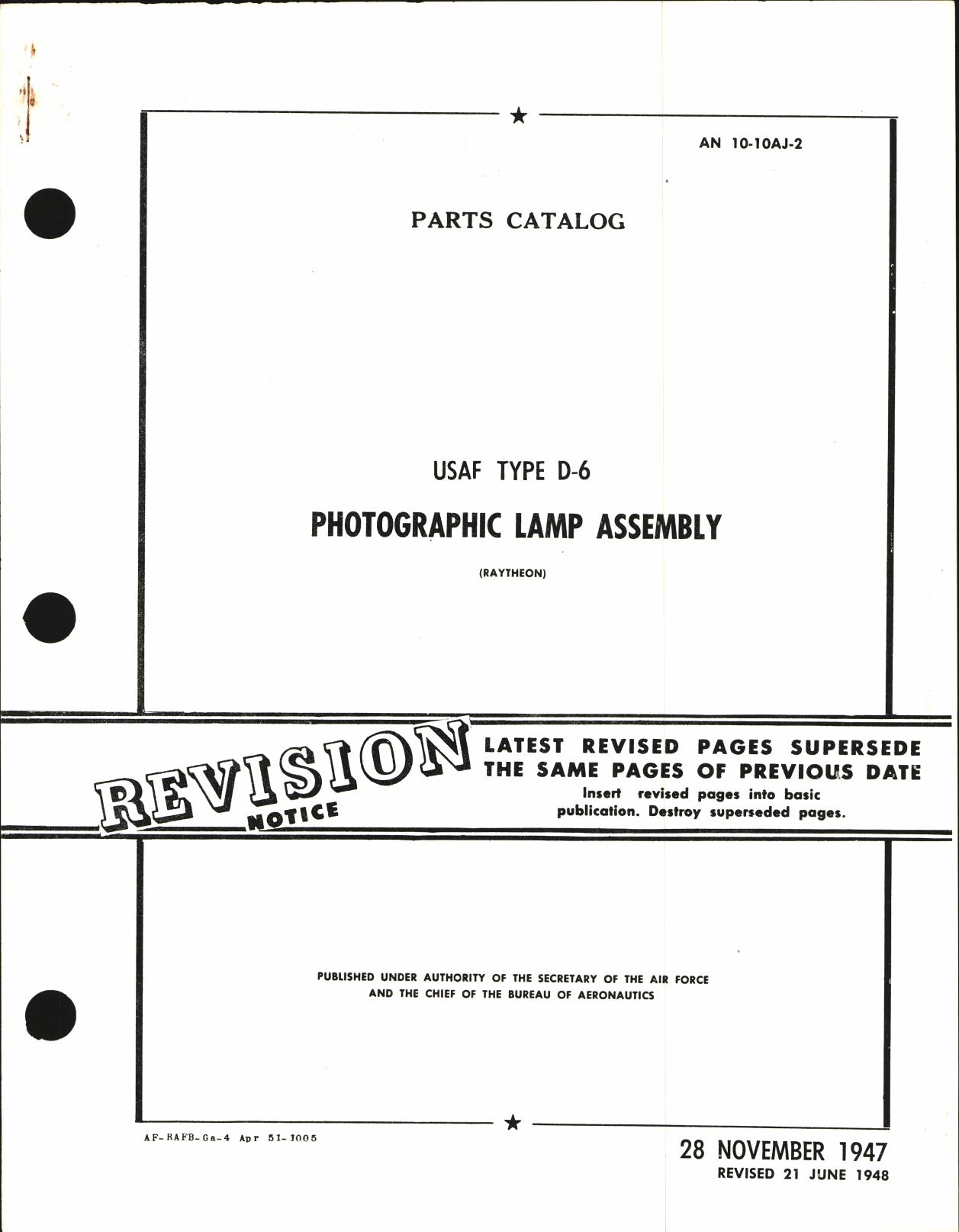 Sample page 1 from AirCorps Library document: Parts Catalog for Type D-6 Photographic Lamp Assembly