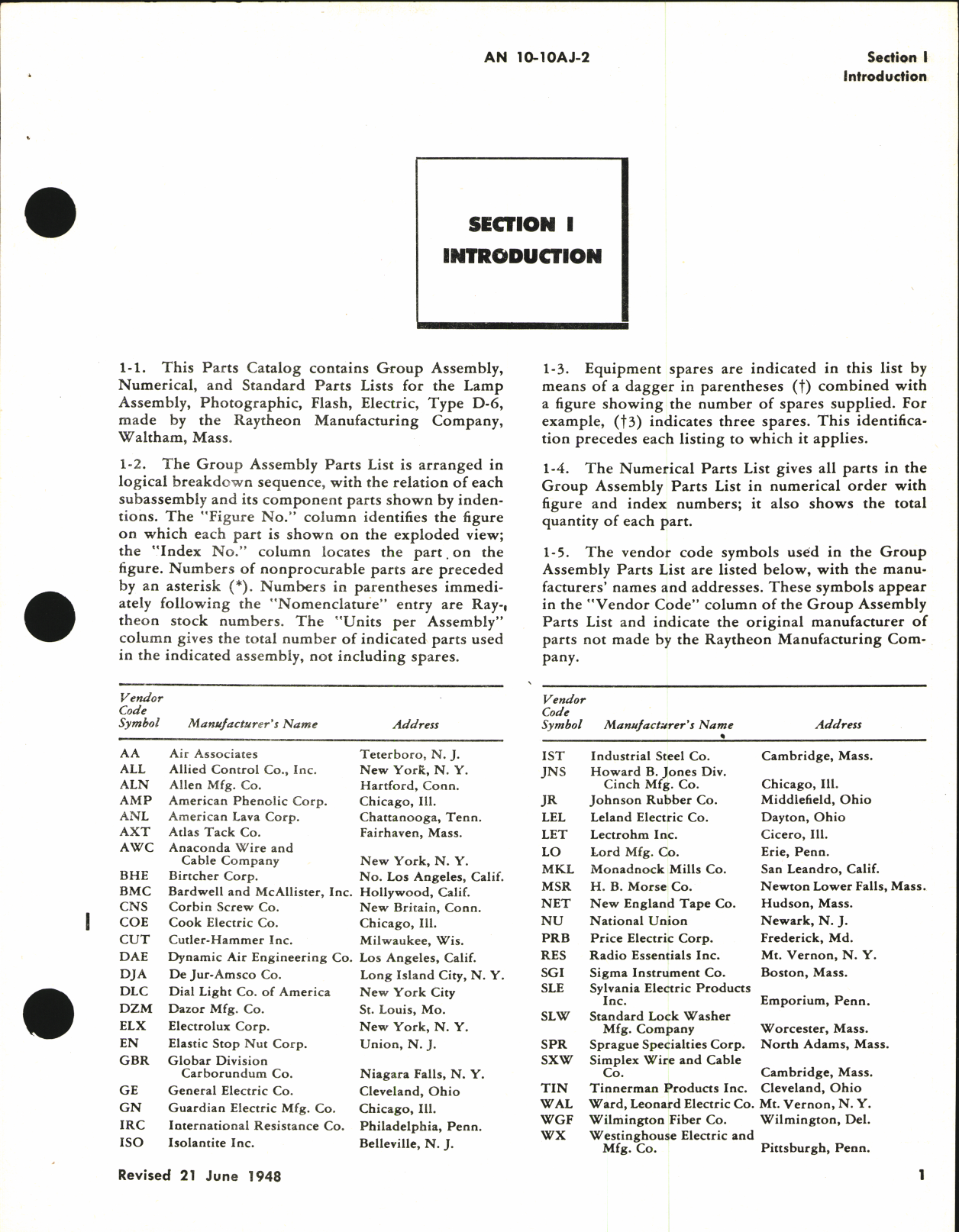 Sample page 5 from AirCorps Library document: Parts Catalog for Type D-6 Photographic Lamp Assembly