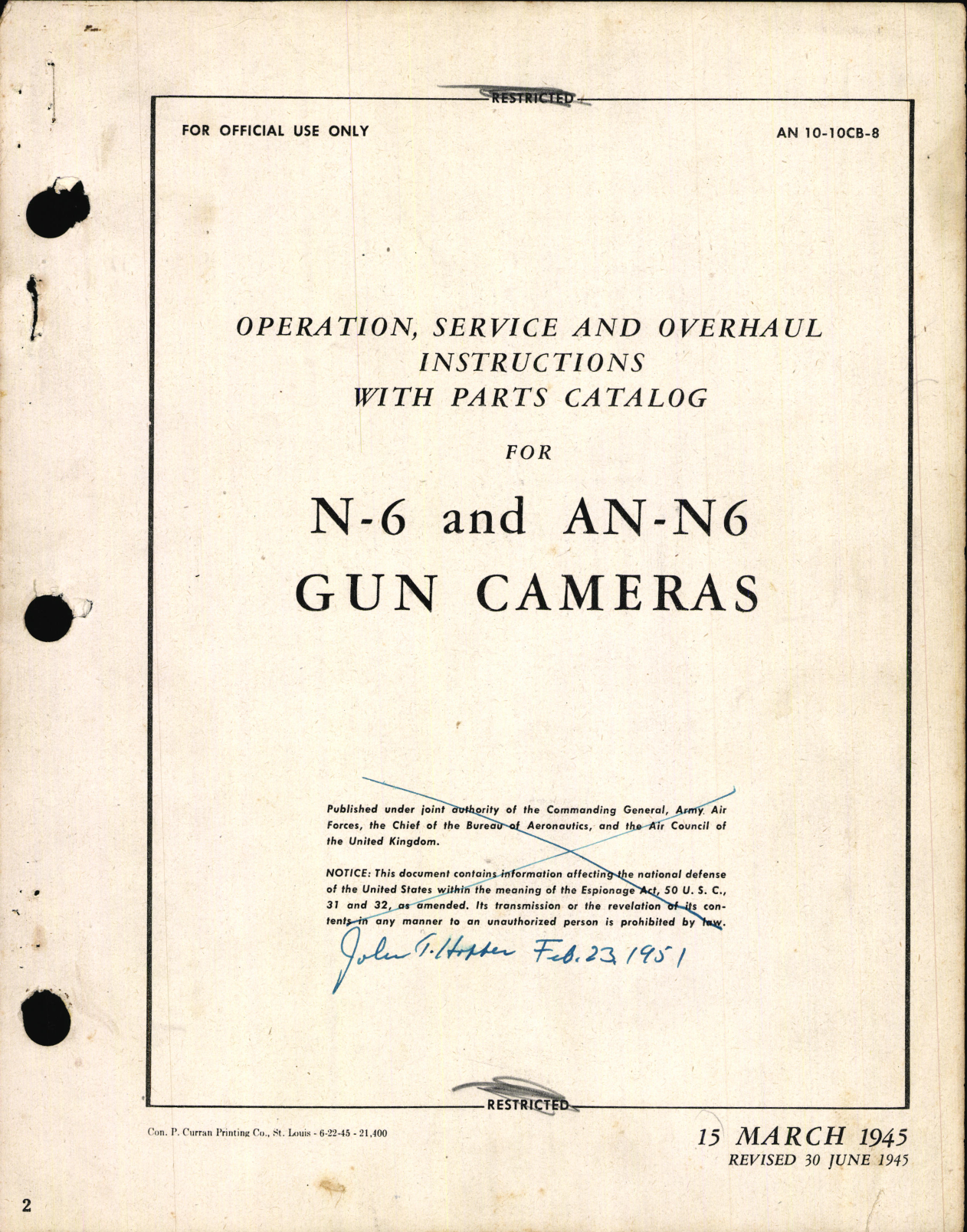 Sample page 1 from AirCorps Library document: Operation, Service, & Overhaul Instructions with Parts Catalog for N-6 and AN-N6 Gun Cameras