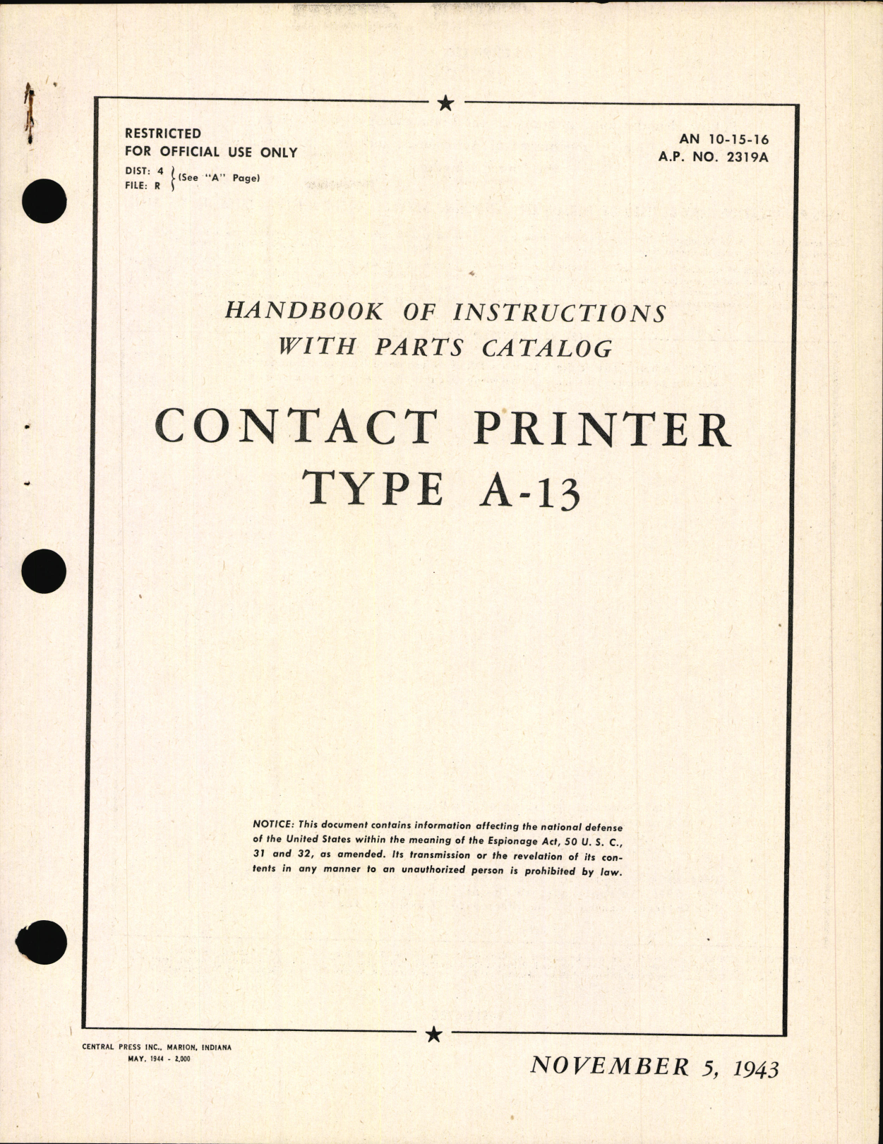 Sample page 7 from AirCorps Library document: Handbook of Instructions with Parts Catalog for Type A-13 Contact Printer