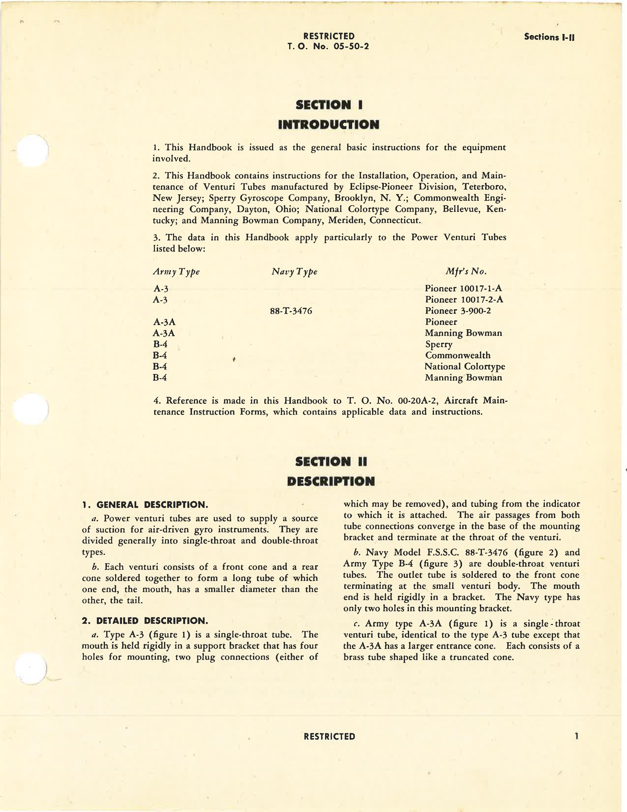 Sample page 7 from AirCorps Library document: Handbook of Instructions with Parts Catalog for Types A-3, A-3A and B-4, Power Veturi Tubes
