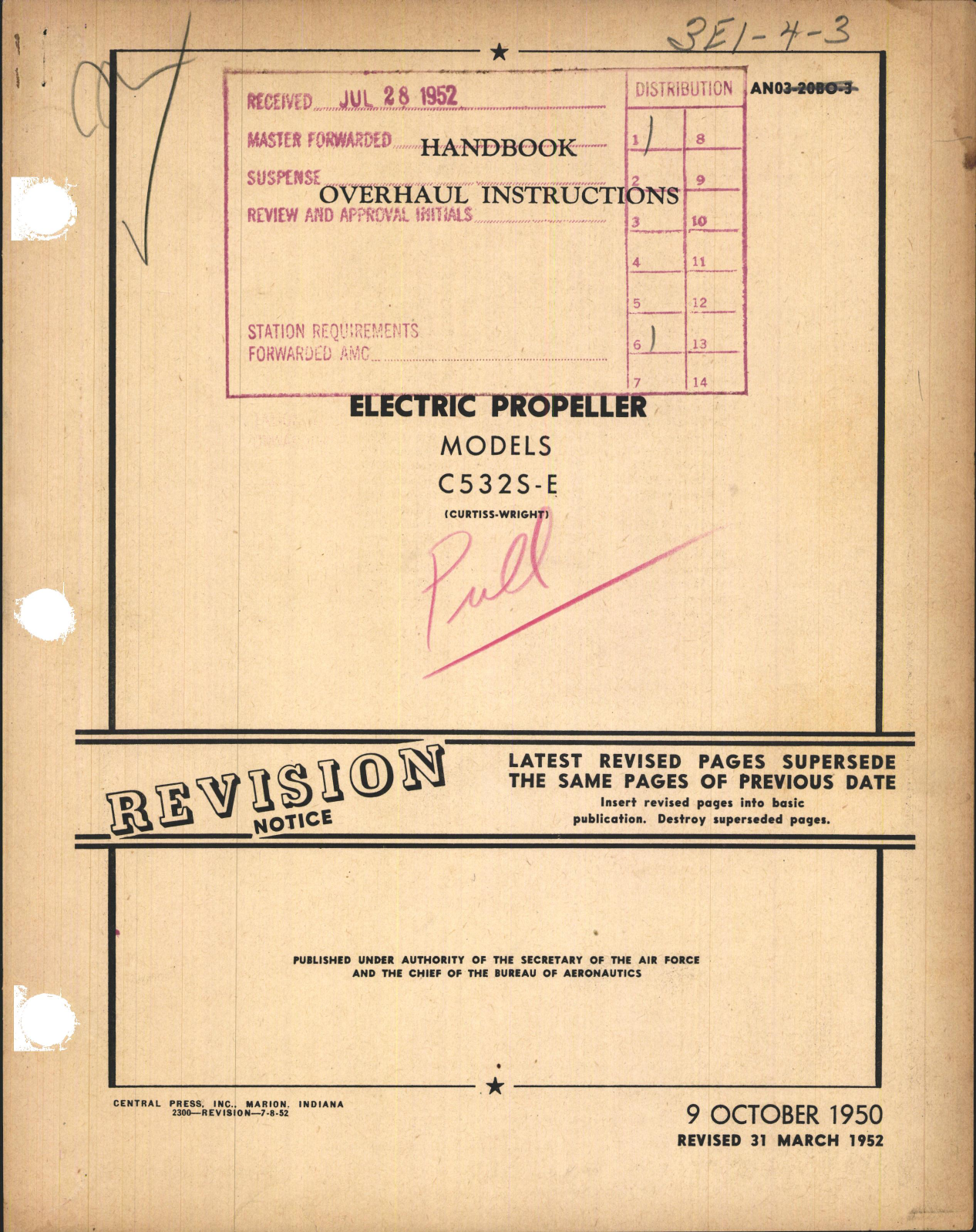 Sample page 1 from AirCorps Library document: Overhaul Instructions for Electric Propeller Models C532S-E