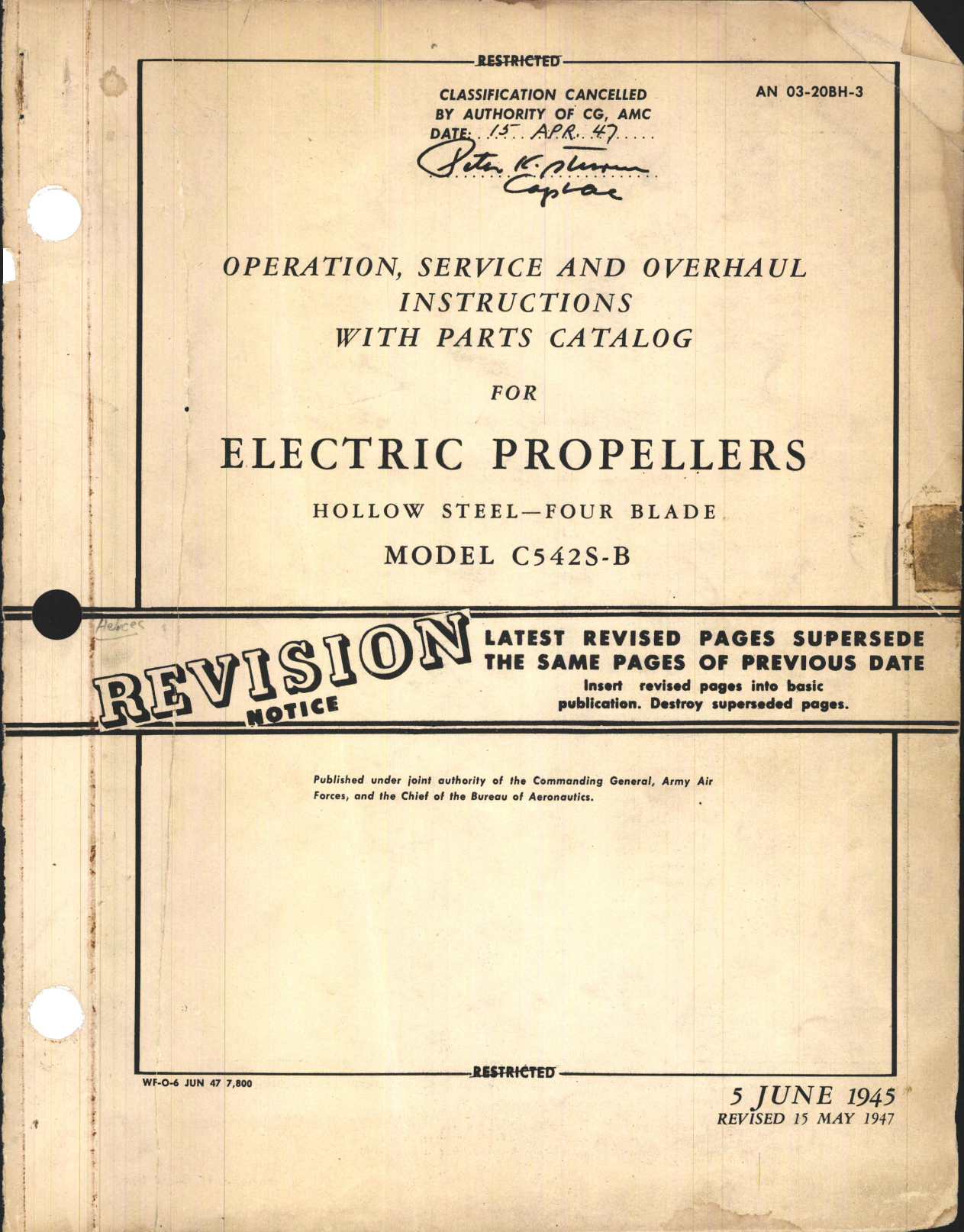 Sample page 1 from AirCorps Library document: Operation, Service, & Overhaul Instructions with Parts Catalog for Electric Propellers