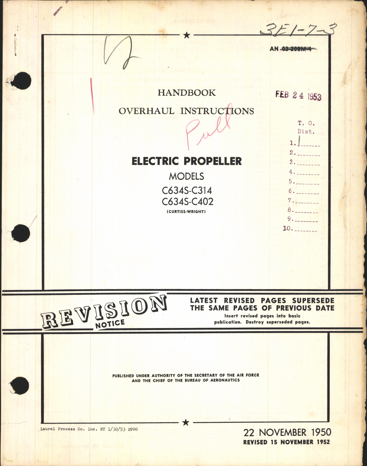 Sample page 1 from AirCorps Library document: Overhaul Instructions for Electric Propeller Models C634S-C314 and C634S-C402