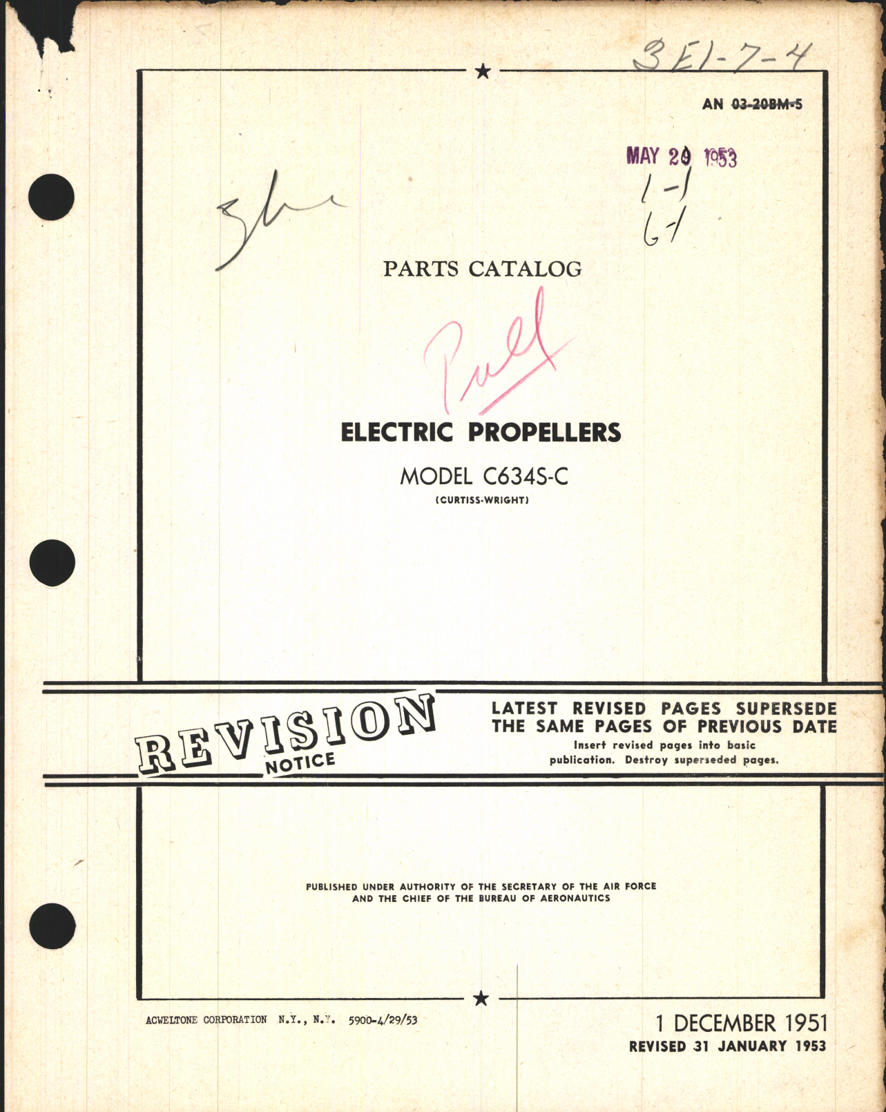 Sample page 1 from AirCorps Library document: Parts Catalog for Electric Propellers Model C634S-C