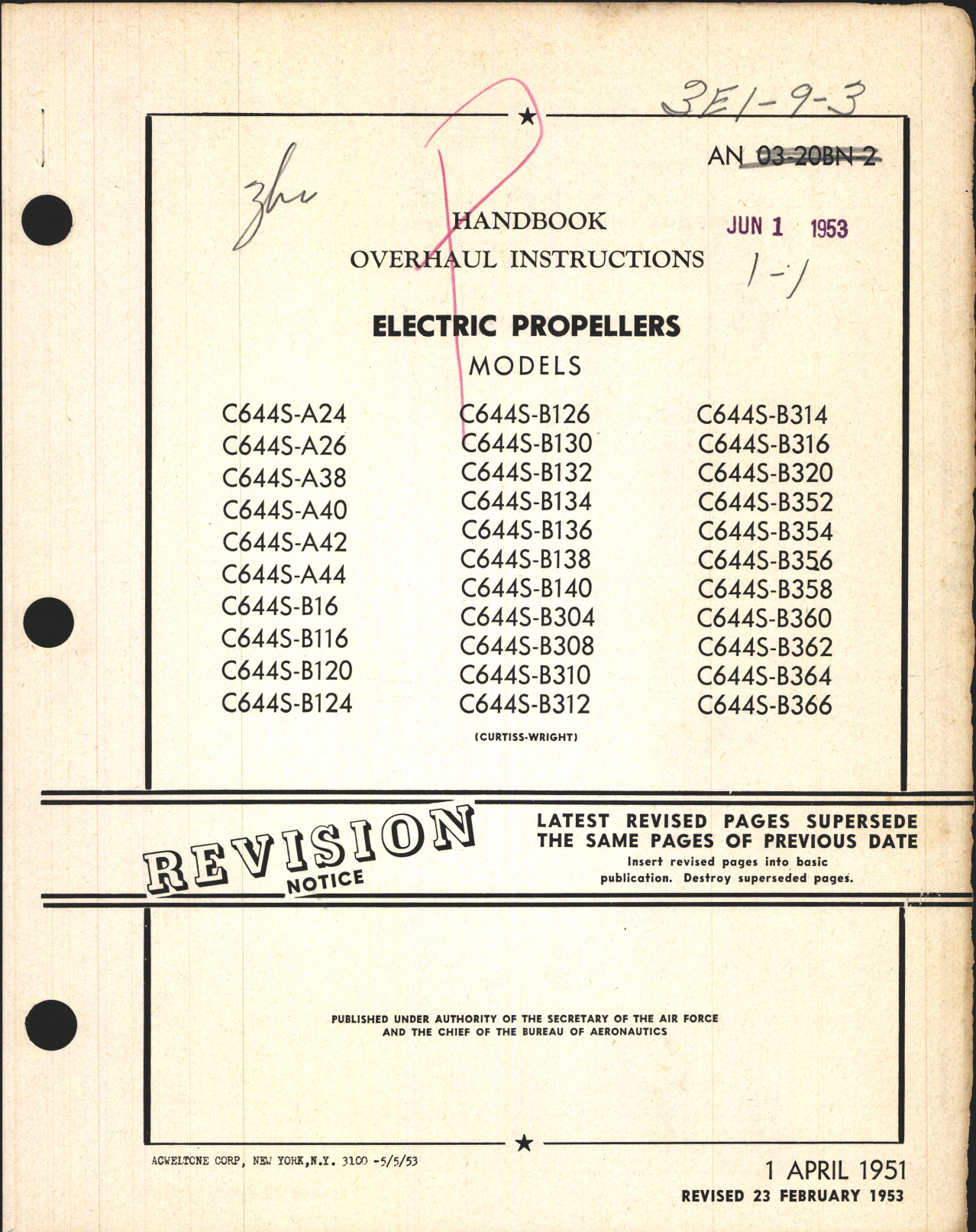 Sample page 1 from AirCorps Library document: Overhaul Instructions for Curtiss-Wright Electric Propellers
