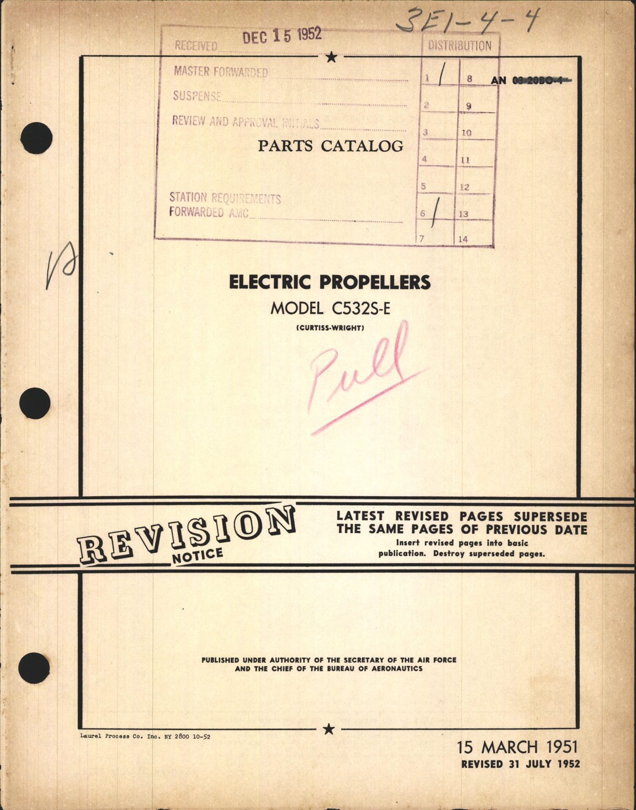 Sample page 1 from AirCorps Library document: Parts Catalog for Curtiss Electric Propeller Model C532S-E