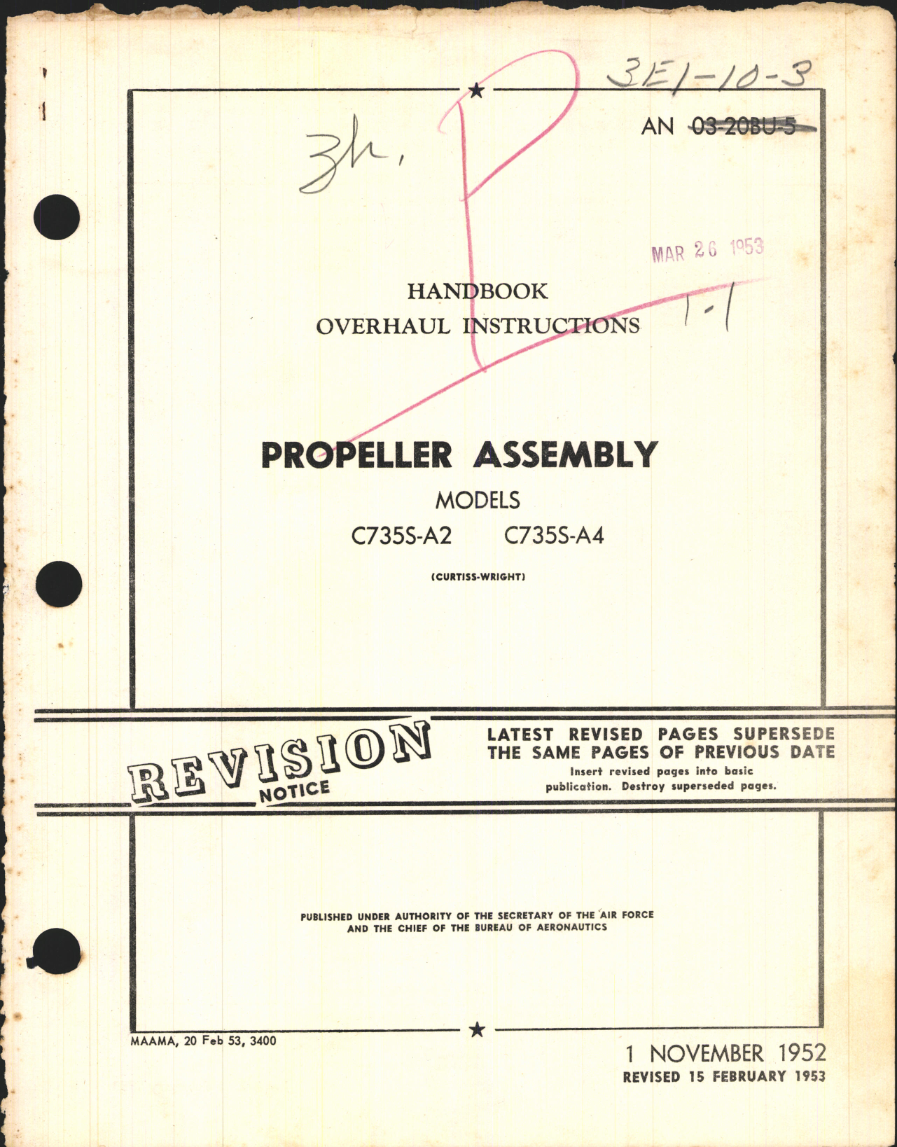 Sample page 1 from AirCorps Library document: Overhaul Instructions for Curtiss Propeller Assembly Models C735S-A2 and C735S-A4