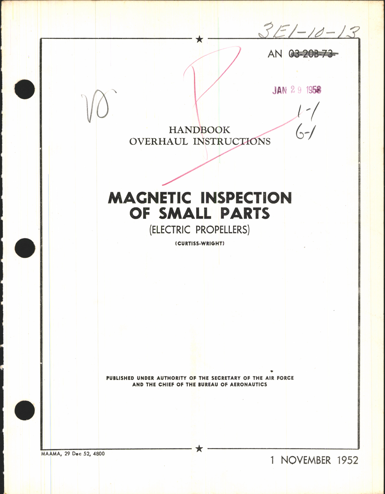 Sample page 1 from AirCorps Library document: Overhaul Instructions for Magnetic Inspection of Small Parts for Electric Propellers