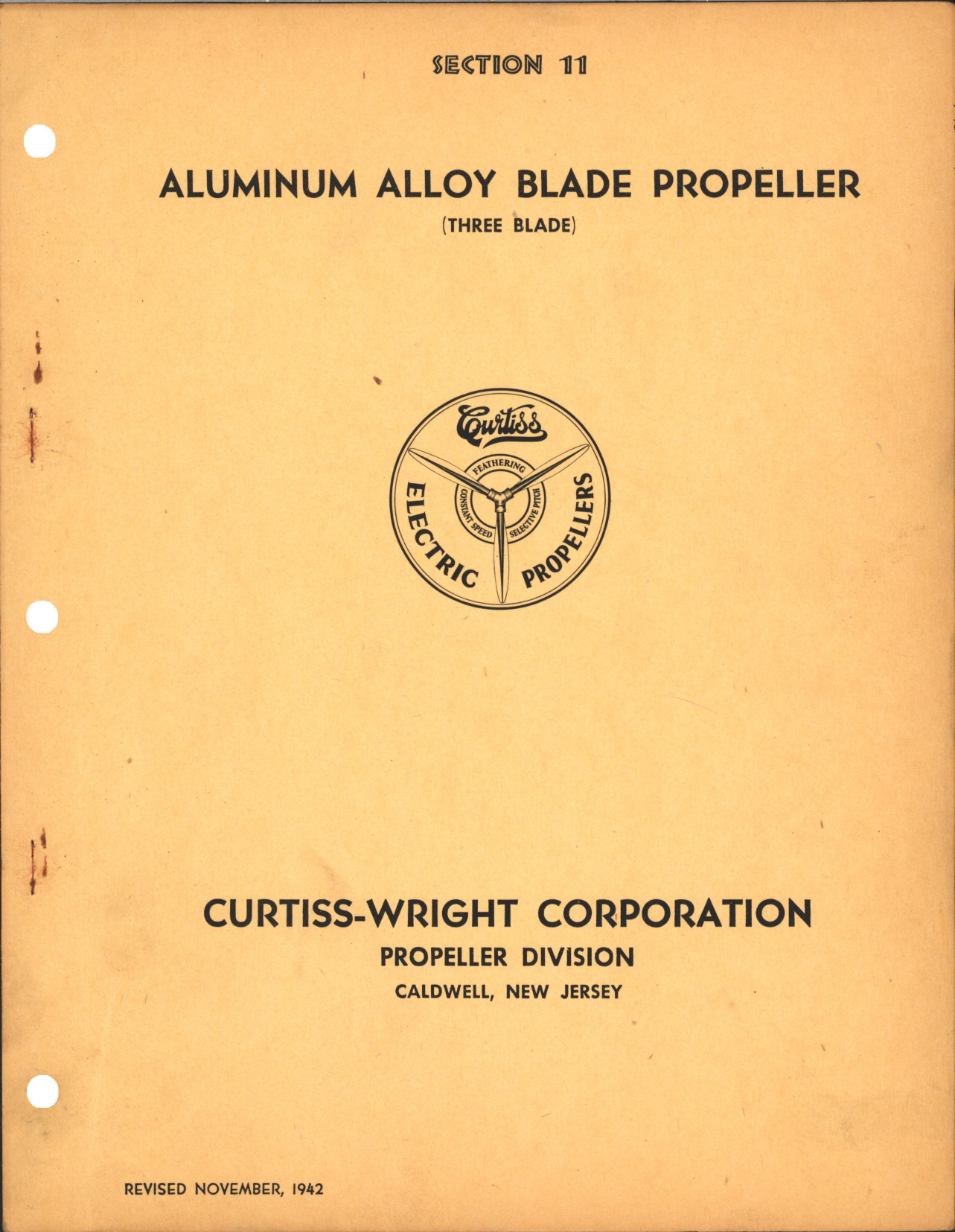 Sample page 1 from AirCorps Library document: Section 11 - Aluminum Alloy Blade Propeller (Three Blade)