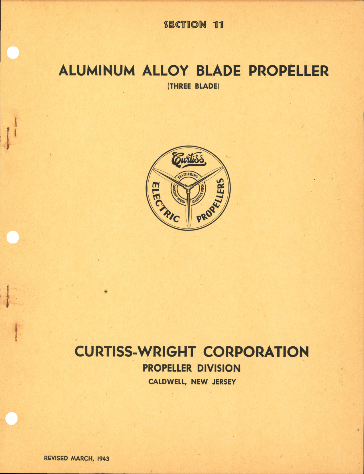 Sample page 1 from AirCorps Library document: Section 11 - Aluminum Alloy Blade Propeller (Three Blade)