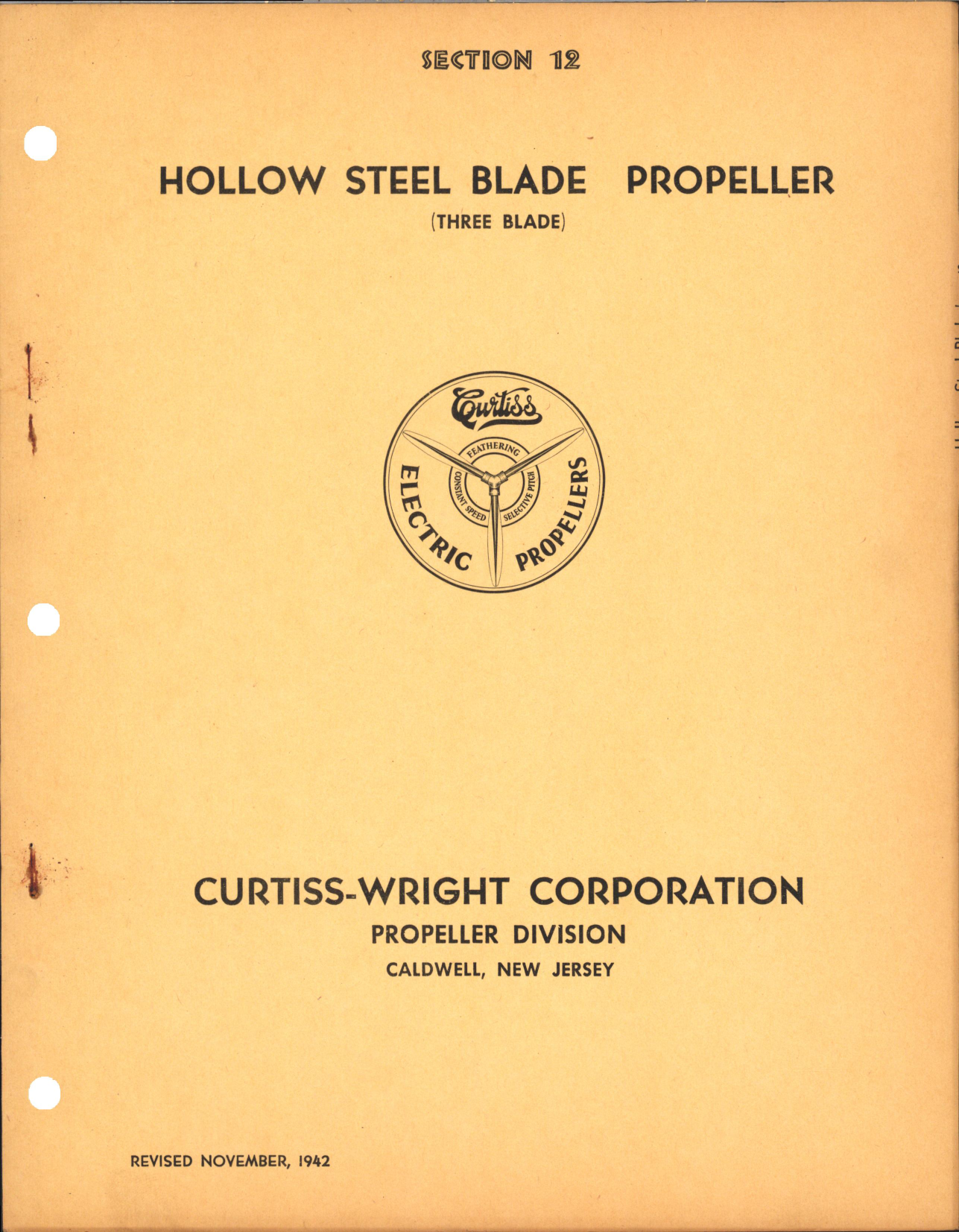 Sample page 1 from AirCorps Library document: Section 12 - Hollow Steel Blade Propeller (Three Blade)