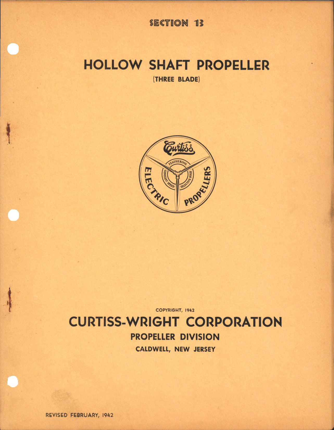 Sample page 1 from AirCorps Library document: Section 13 - Hollow Shaft Propeller (Three Blade)