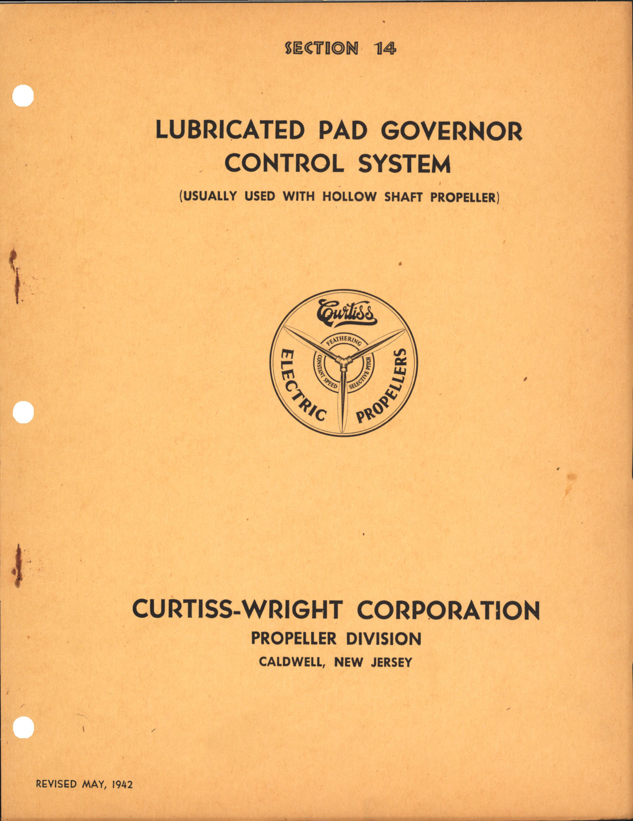 Sample page 1 from AirCorps Library document: Section 14 - Lubricated Pad Governor Control System