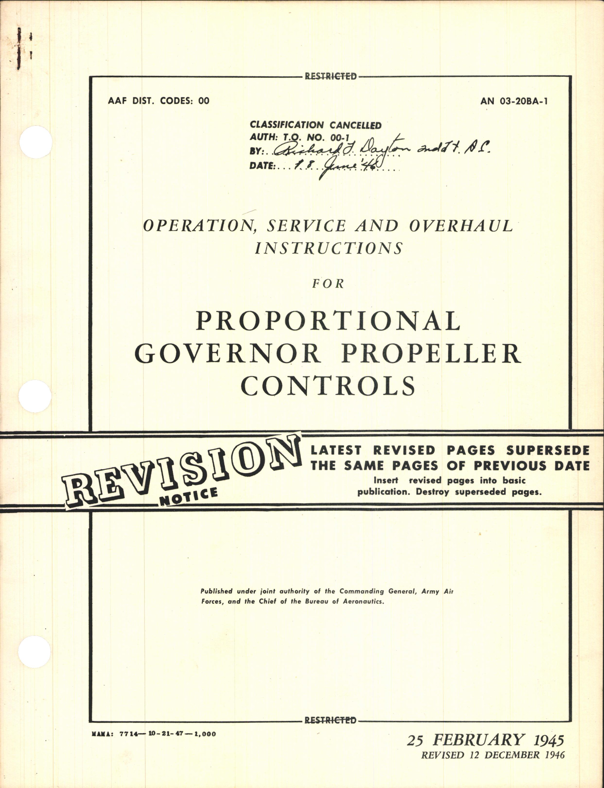 Sample page 1 from AirCorps Library document: Operation, Service, & Overhaul Instructions for Proportional Governor Propeller Controls