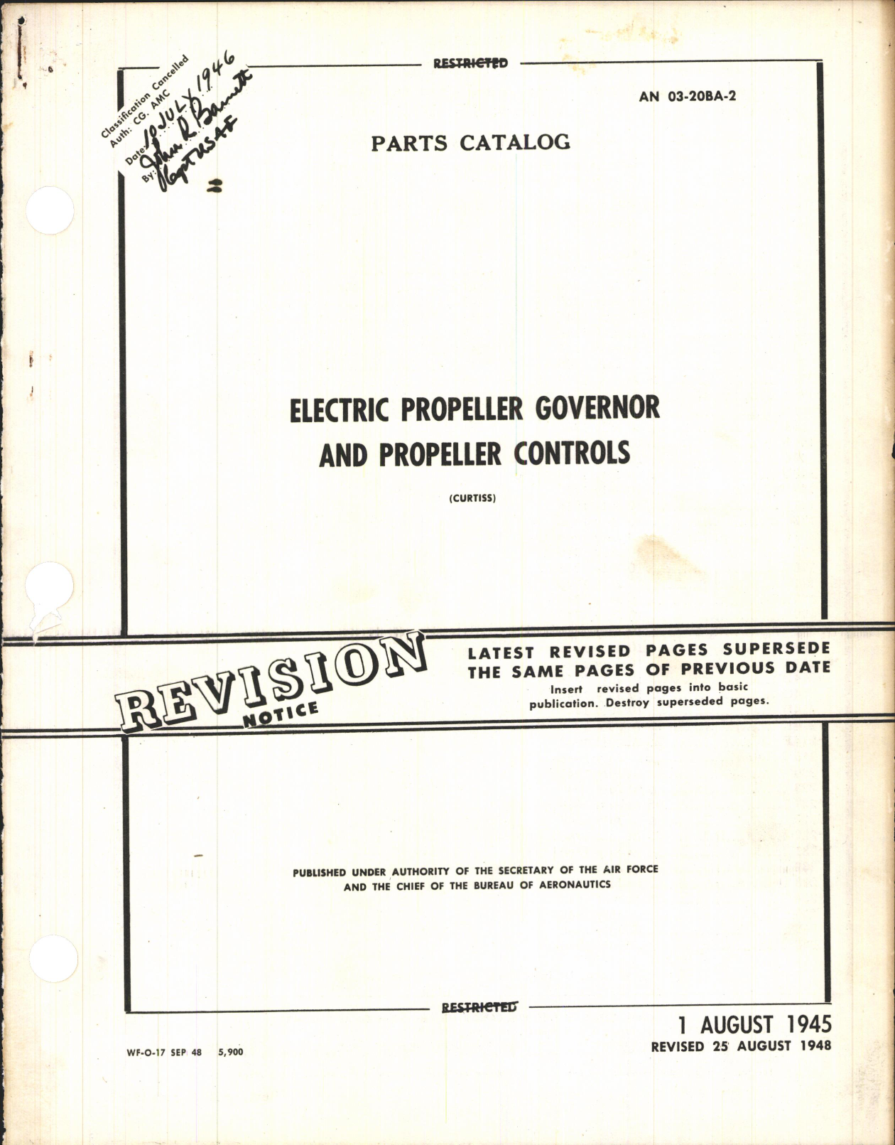 Sample page 1 from AirCorps Library document: Parts Catalog for Electric Propeller Governor and Propeller Controls