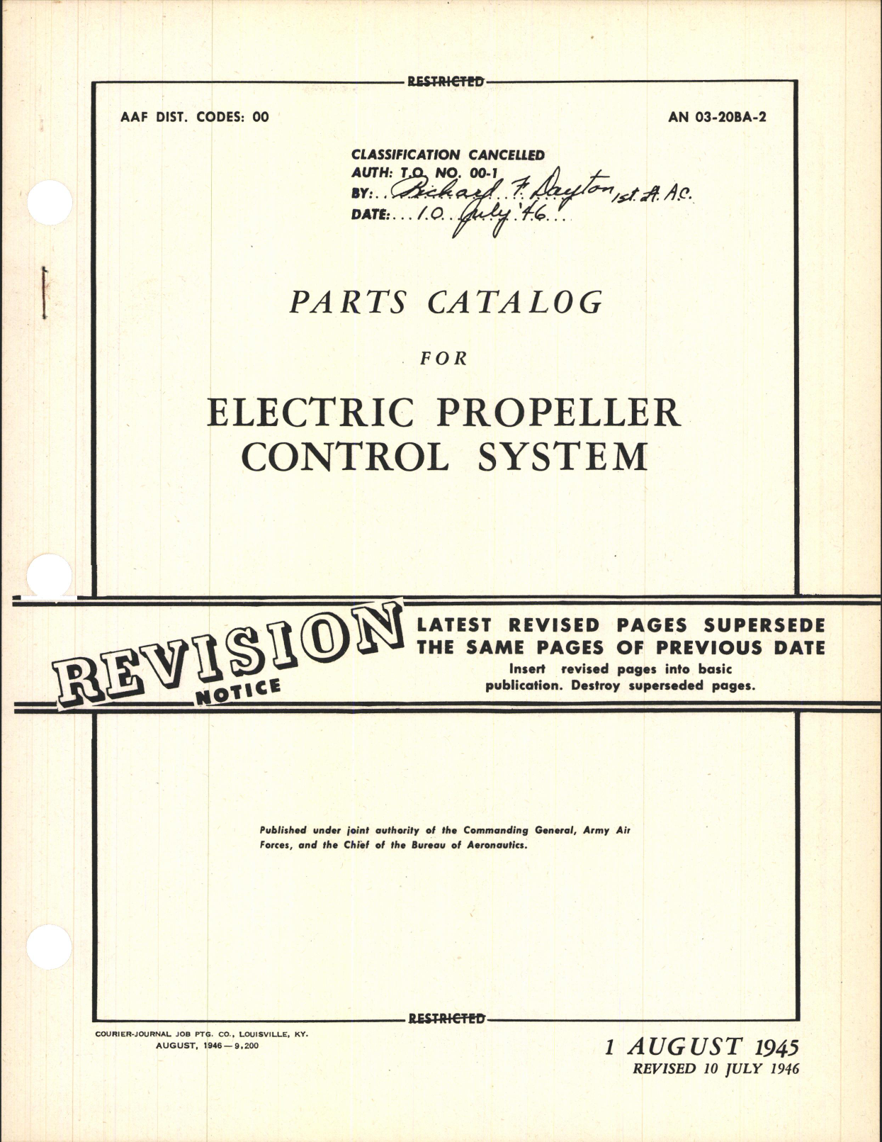 Sample page 1 from AirCorps Library document: Parts Catalog for Electric Propeller Control System