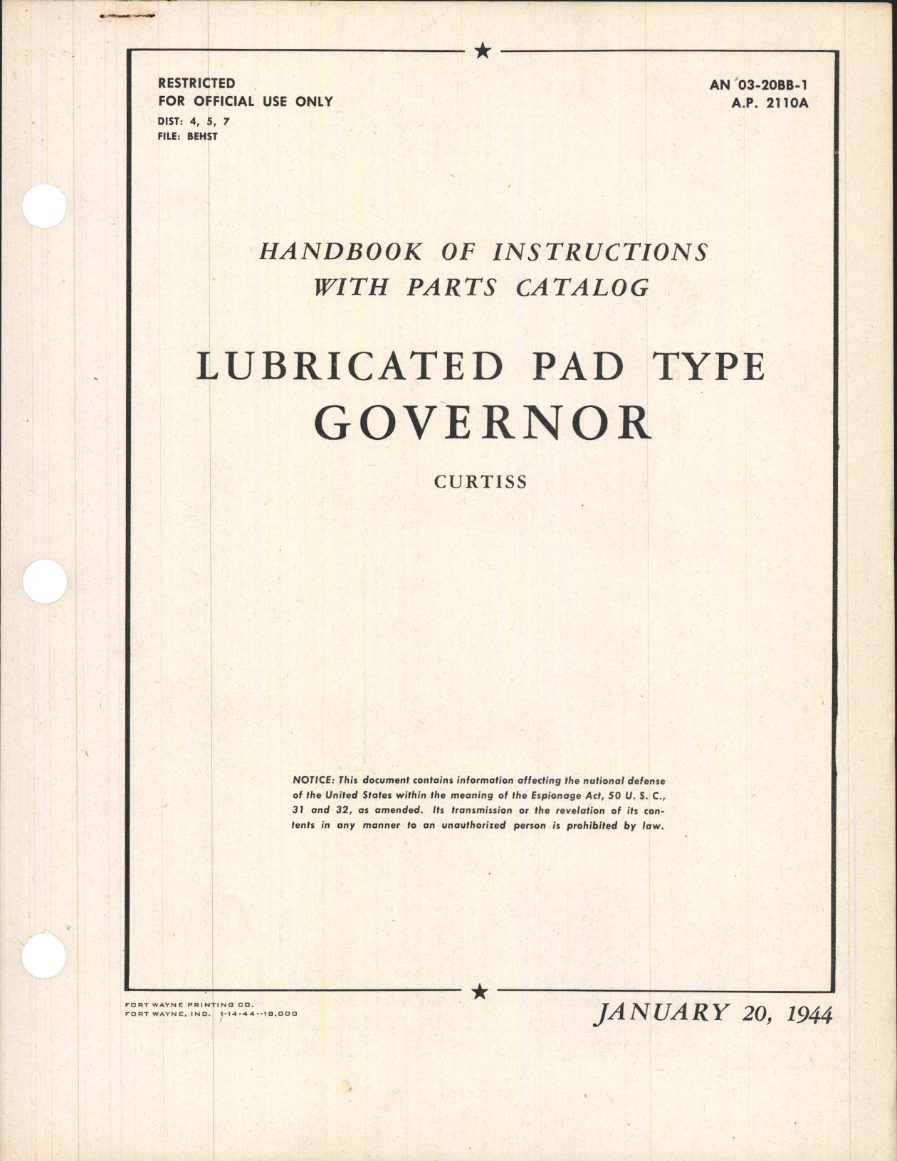Sample page 1 from AirCorps Library document: Handbook of Instructions with Parts Catalog for Lubricated Pad Type Governor