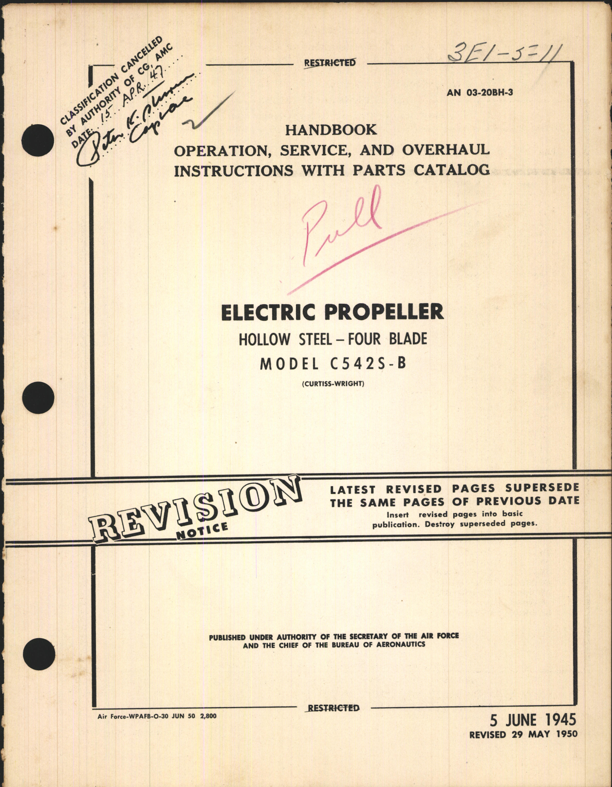 Sample page 1 from AirCorps Library document: Operation, Service, & Overhaul Instructions with Parts Catalog for Electric Propeller Model C542S-B