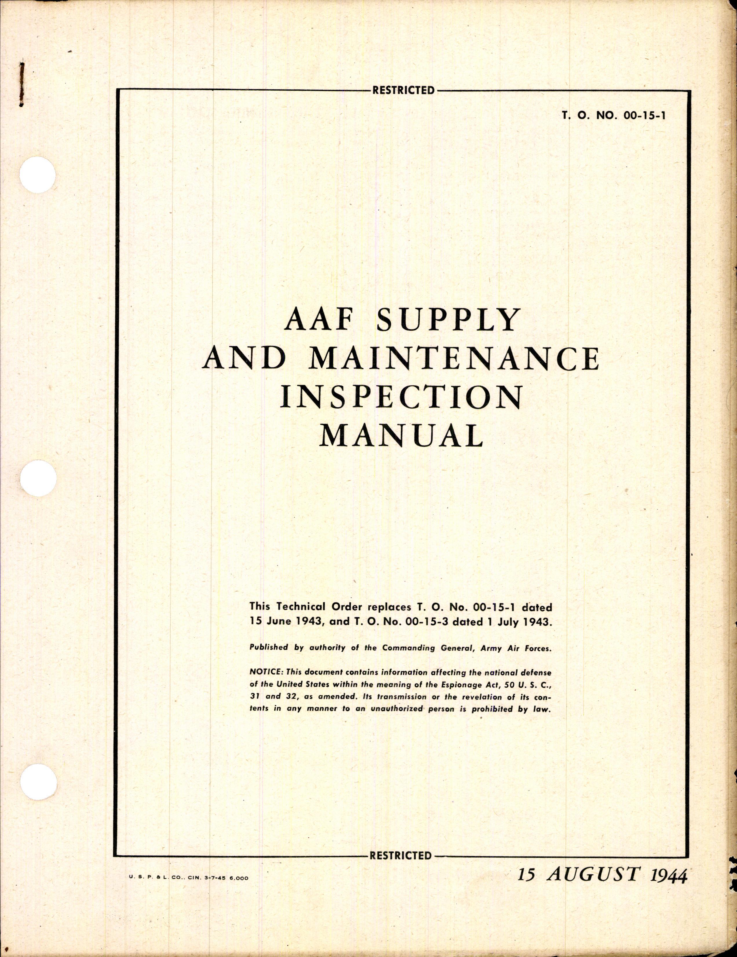 Sample page 1 from AirCorps Library document: AAF Supply and Maintenance Inspection Manual
