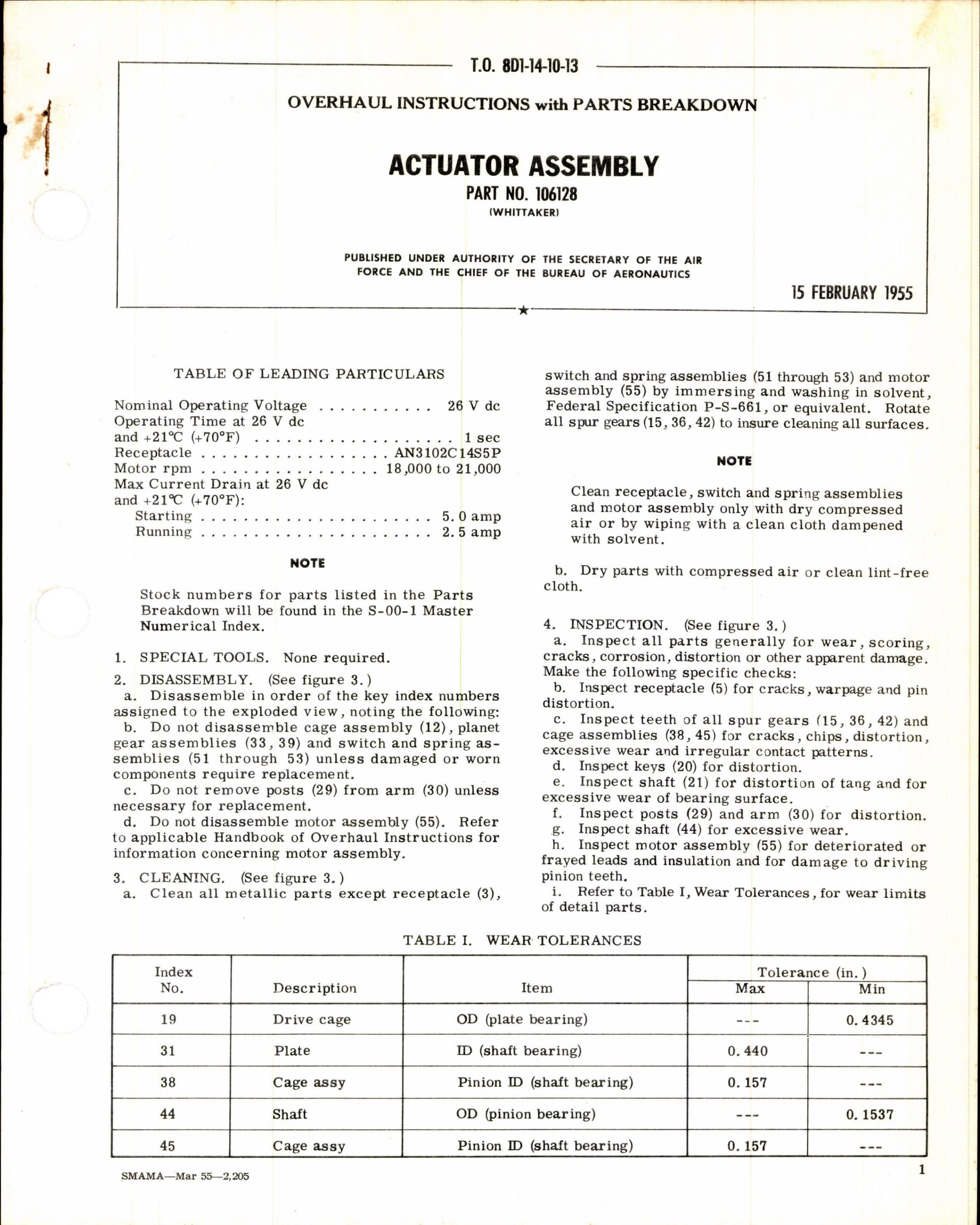 Sample page 1 from AirCorps Library document: Instructions w Parts Breakdown for Actuator Assembly No 106128