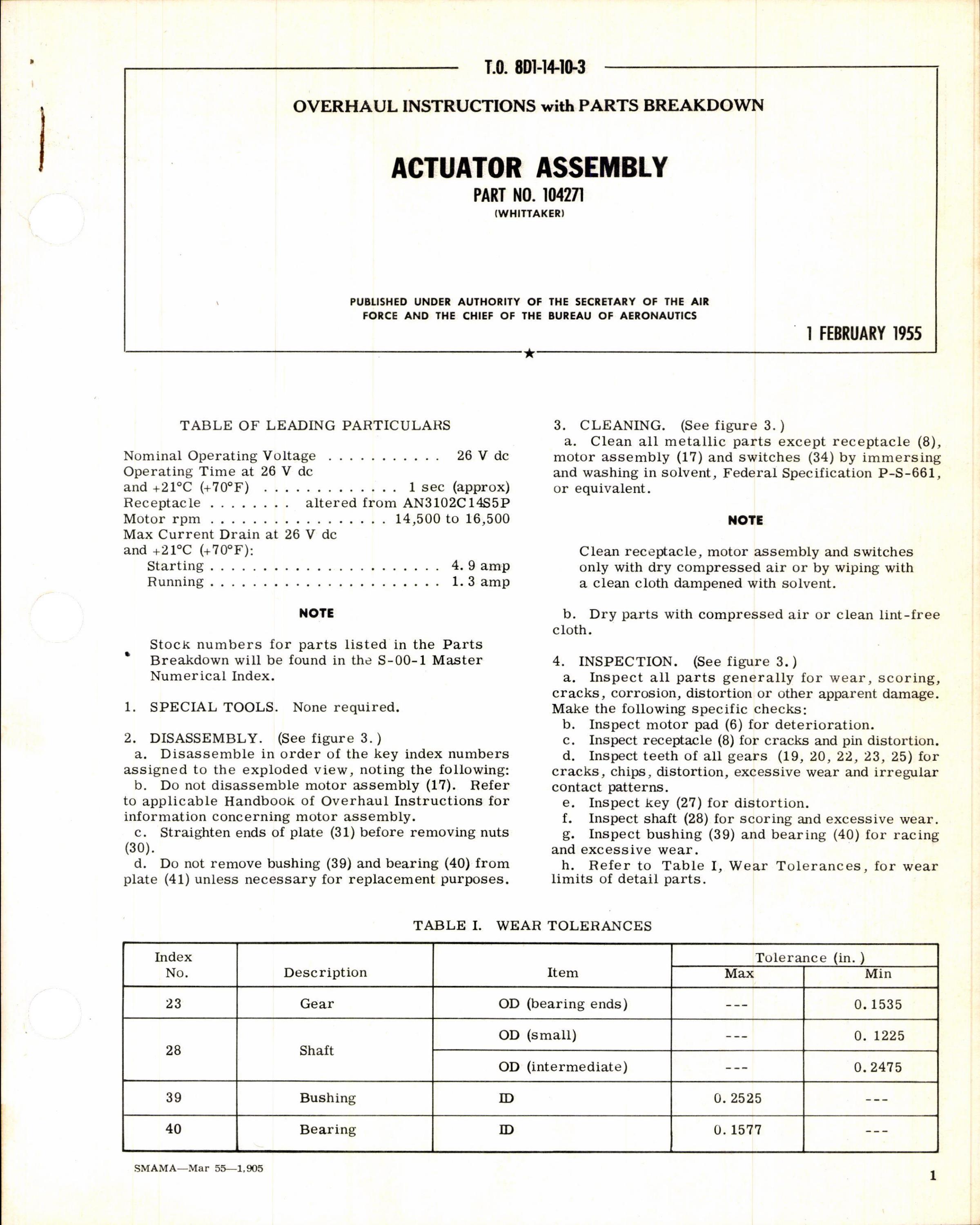 Sample page 1 from AirCorps Library document: Parts Breakdown for Actuator Assembly Part No 104271