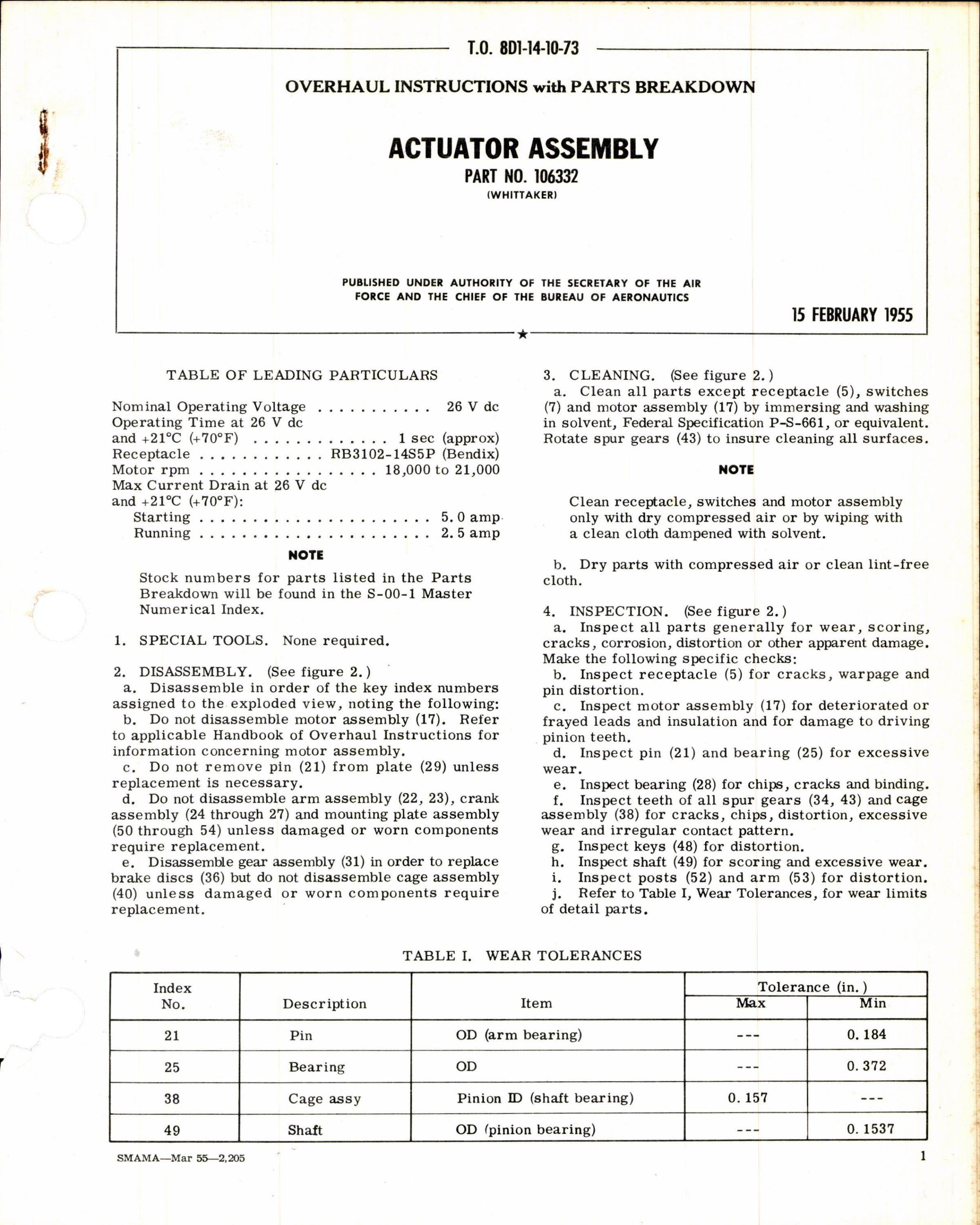 Sample page 1 from AirCorps Library document: Instructions w Parts Breakdown for Actuator Assembly Part 106332
