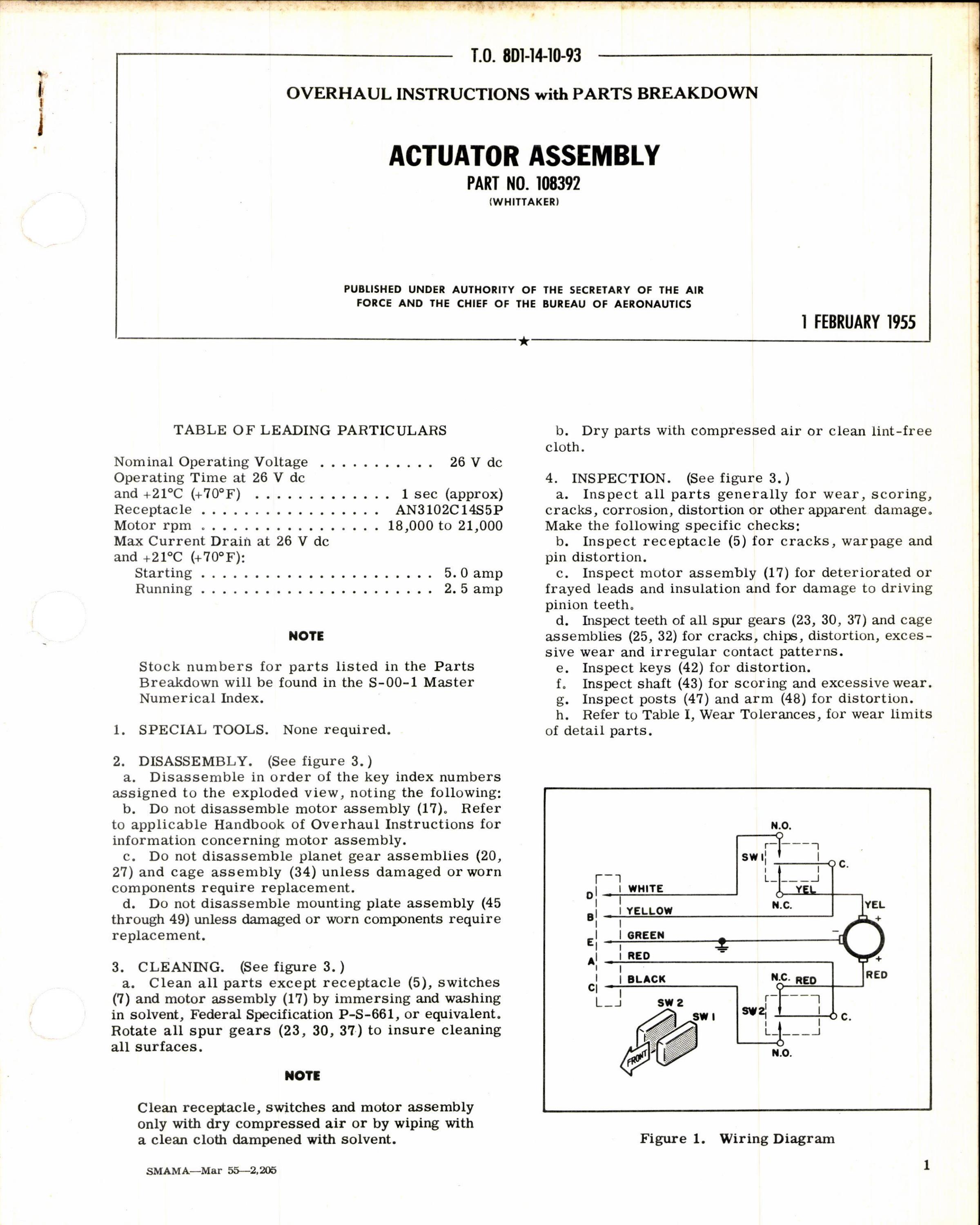 Sample page 1 from AirCorps Library document: Instructions w Parts Breakdown for Actuator Assembly Part 108392