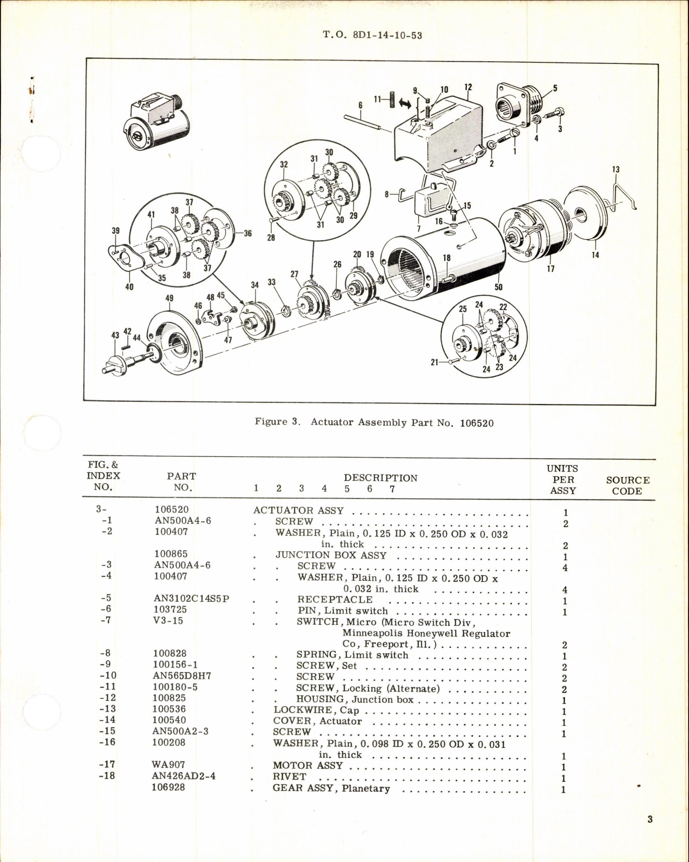 Sample page 3 from AirCorps Library document: Instructions w Parts Breakdown for Actuator Assembly Part 106520