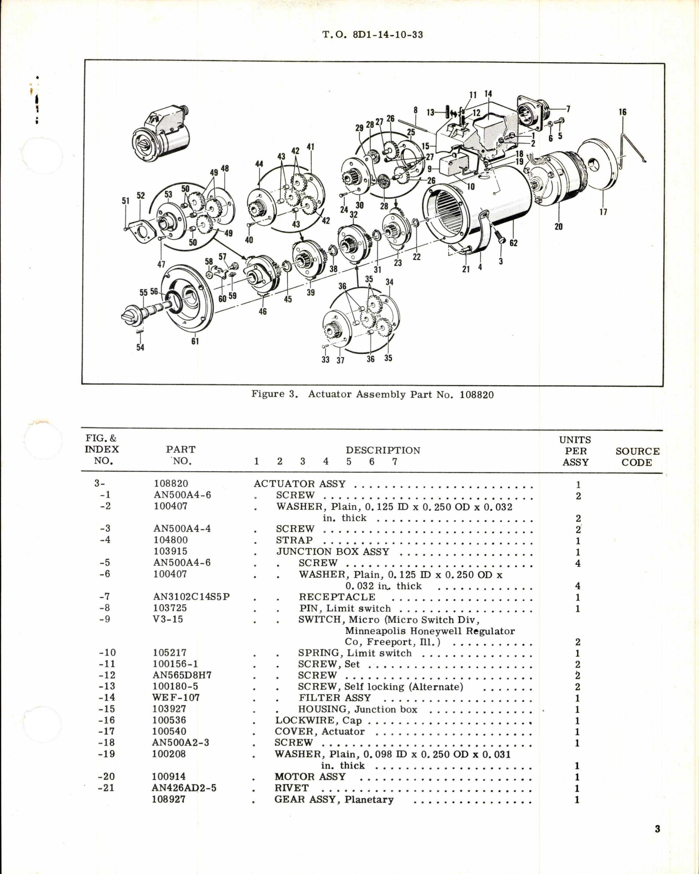 Sample page 3 from AirCorps Library document: Instructions w Parts Breakdown for Actuator Assembly Part 108820