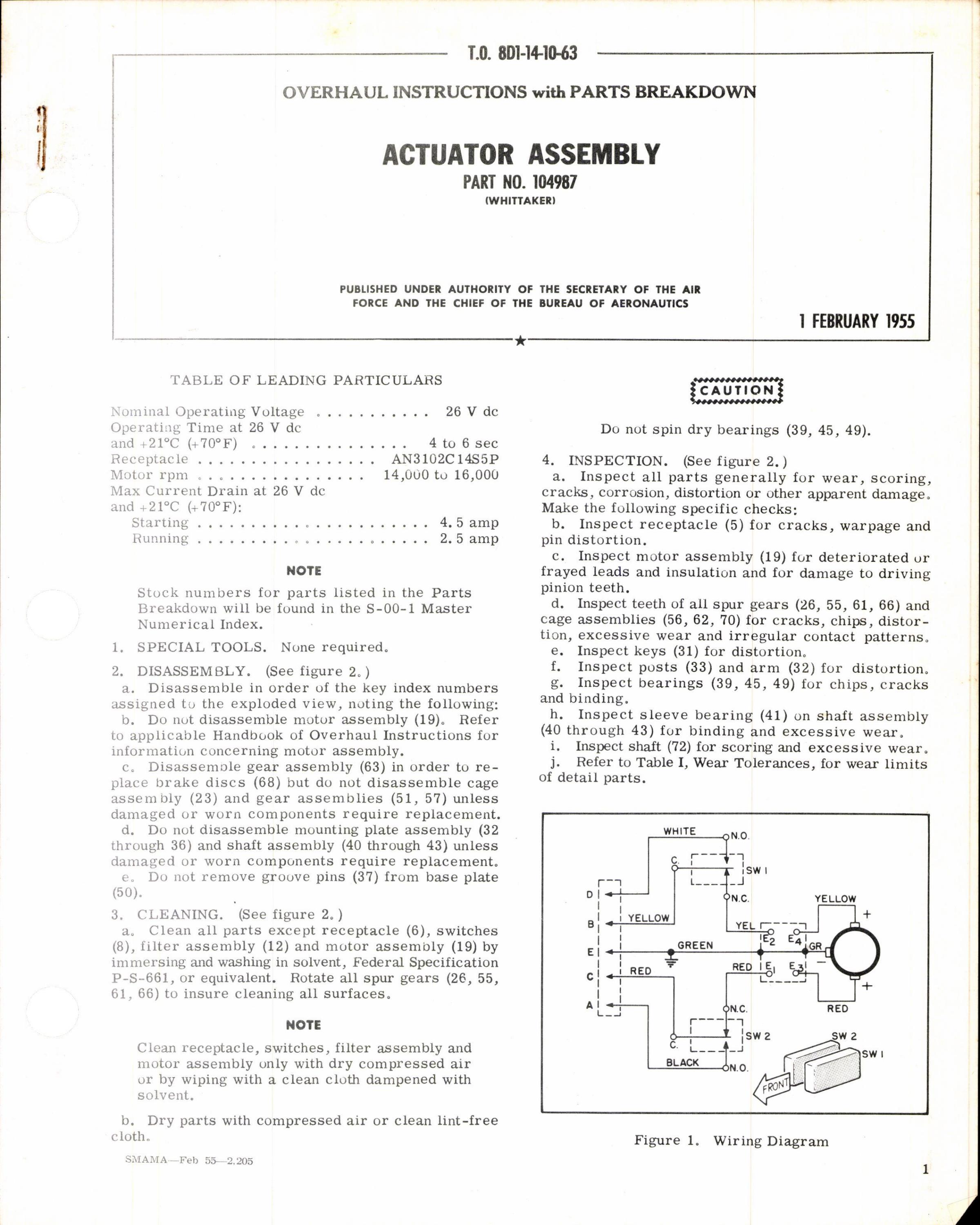 Sample page 1 from AirCorps Library document: Instructions w Parts Breakdown for Actuator Assembly Part 104987