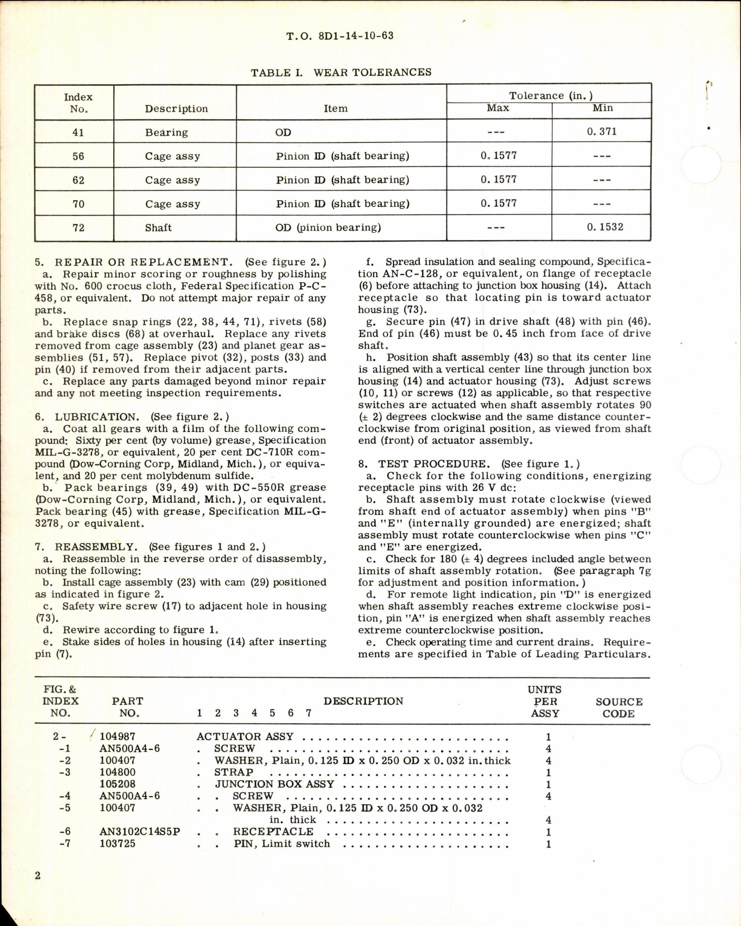 Sample page 2 from AirCorps Library document: Instructions w Parts Breakdown for Actuator Assembly Part 104987
