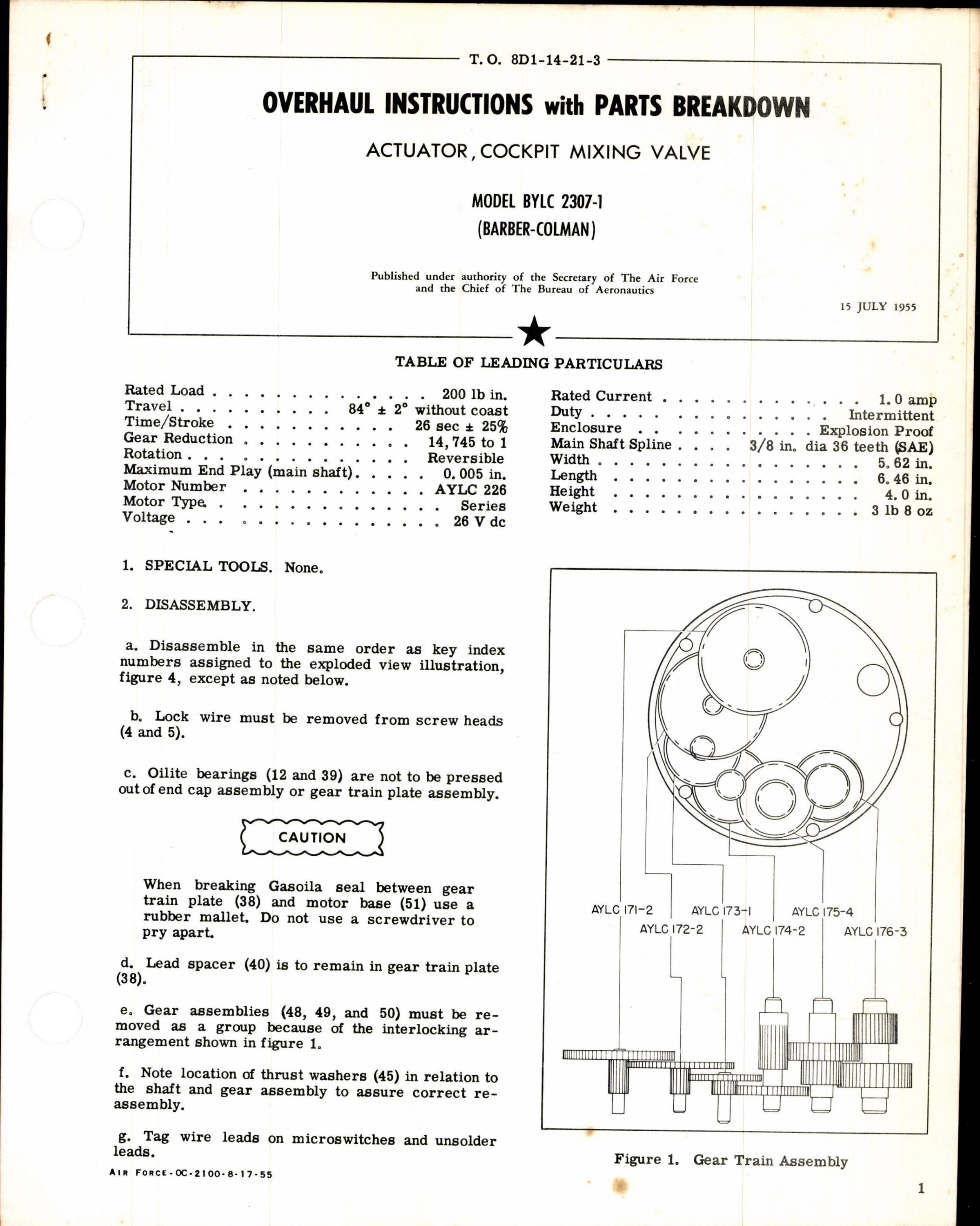 Sample page 1 from AirCorps Library document: Instructions w Parts Breakdown for Actuator, Cockpit Mixing Valve
