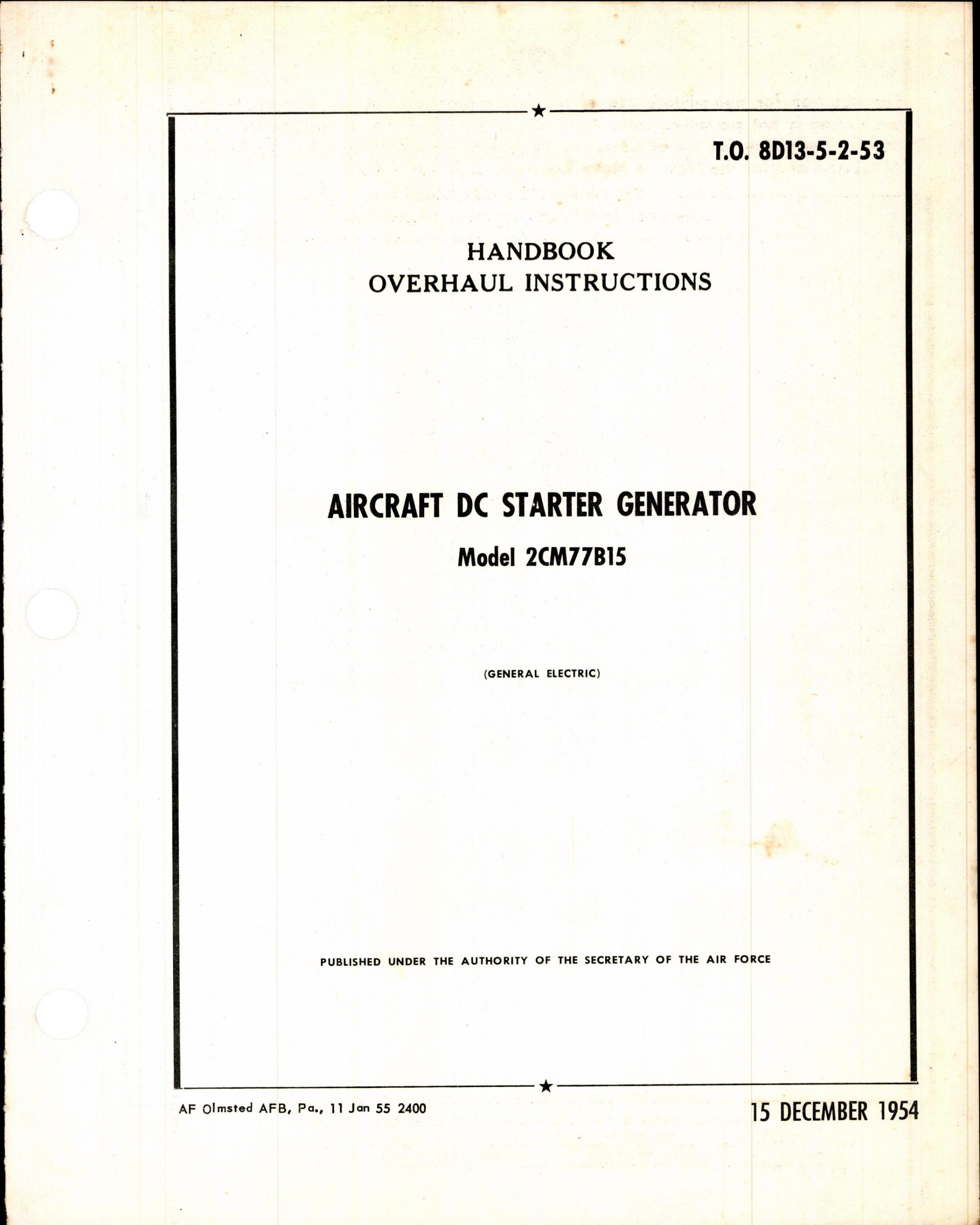 Sample page 1 from AirCorps Library document: Instructions for Aircraft DC Starter Generator, 2CM77B15