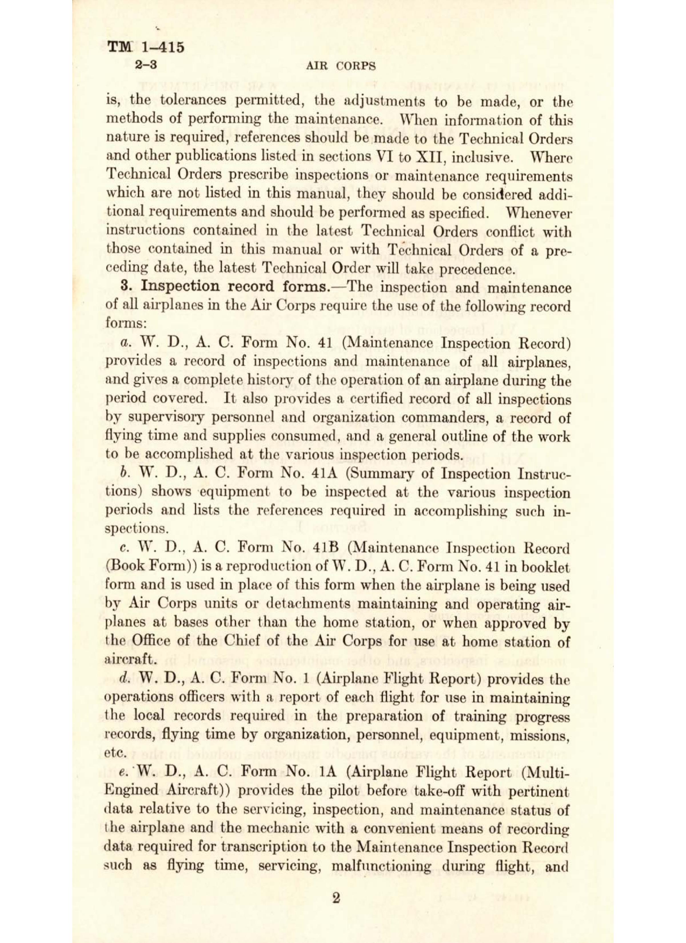 Sample page  3 from AirCorps Library document: Airplane Inspection Guide - War Department Tech Manual 