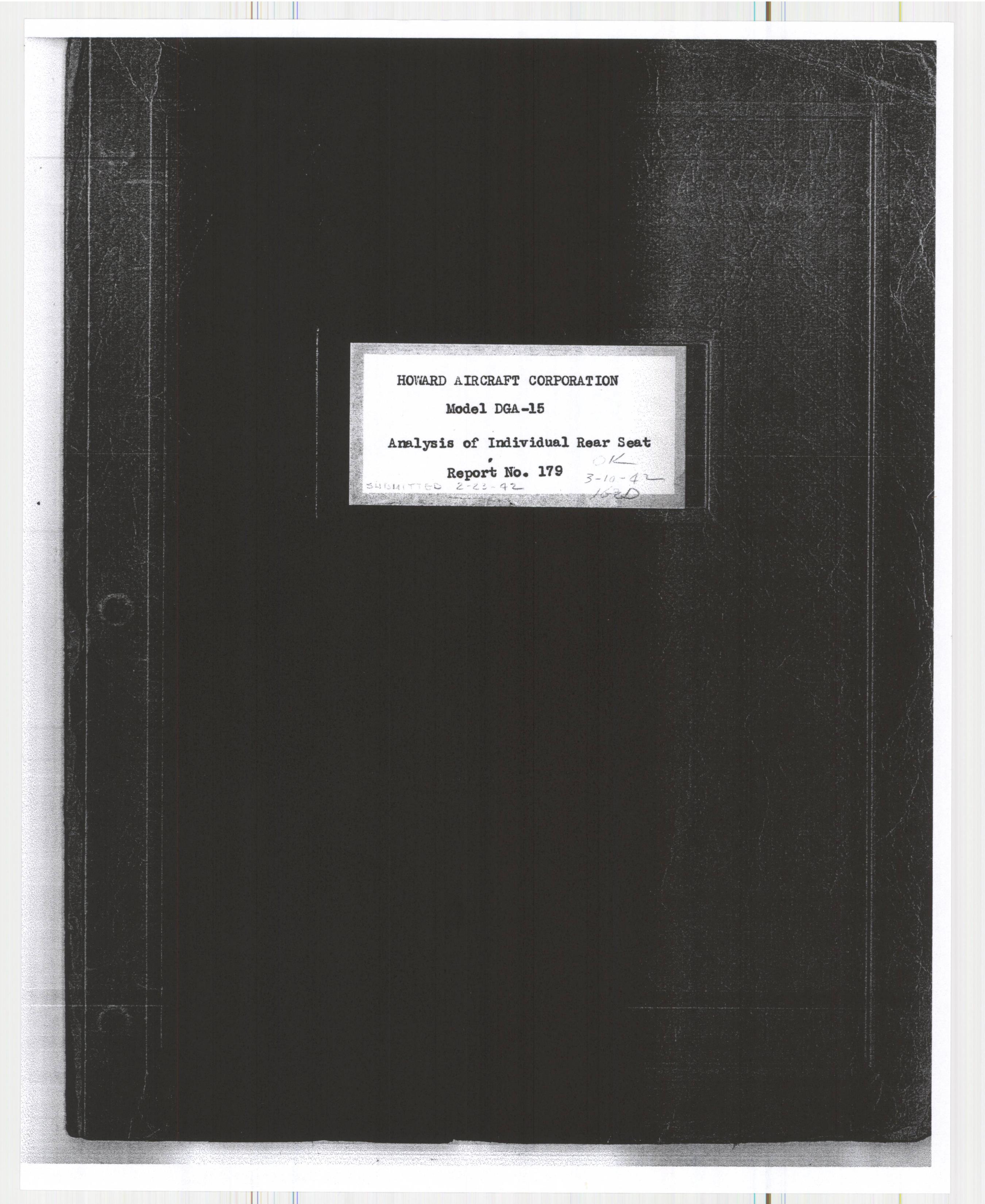 Sample page 1 from AirCorps Library document: Report 179, Analysis of Individual Rear Seat, DGA-15