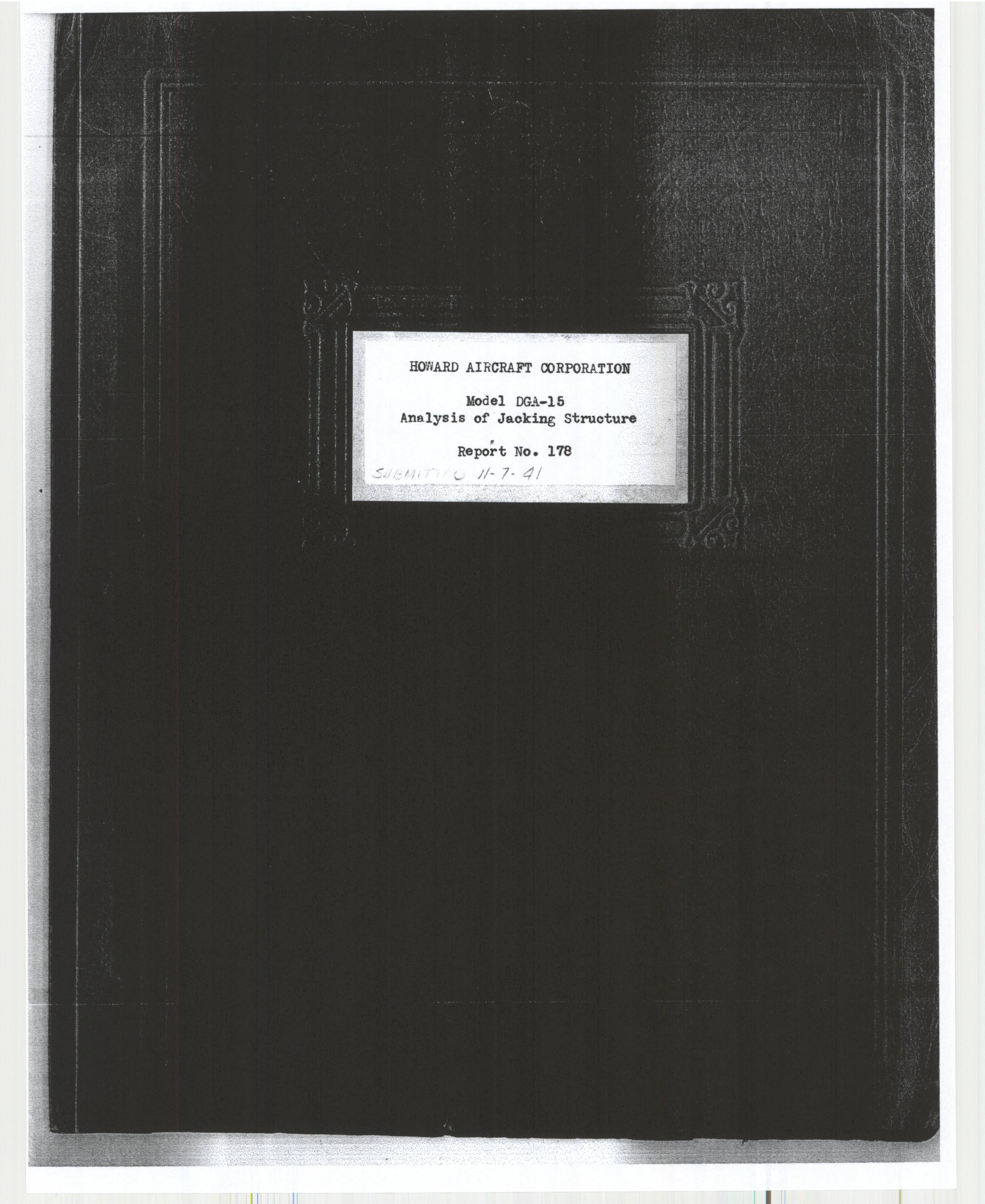 Sample page 1 from AirCorps Library document: Report 178, Analysis of Jacking Structure, DGA-15