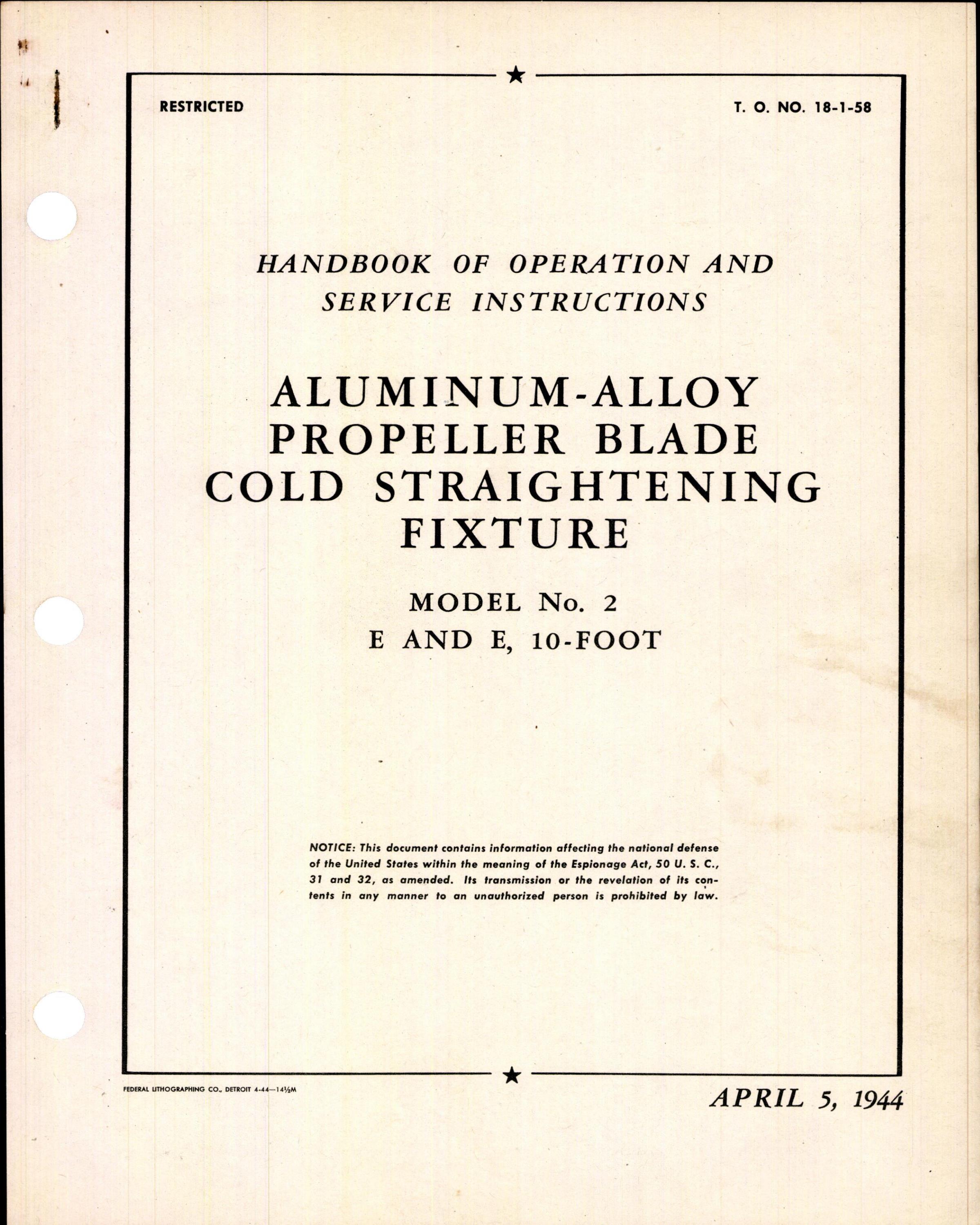 Sample page 1 from AirCorps Library document: Instructions for Aluminum Alloy Propeller Blade