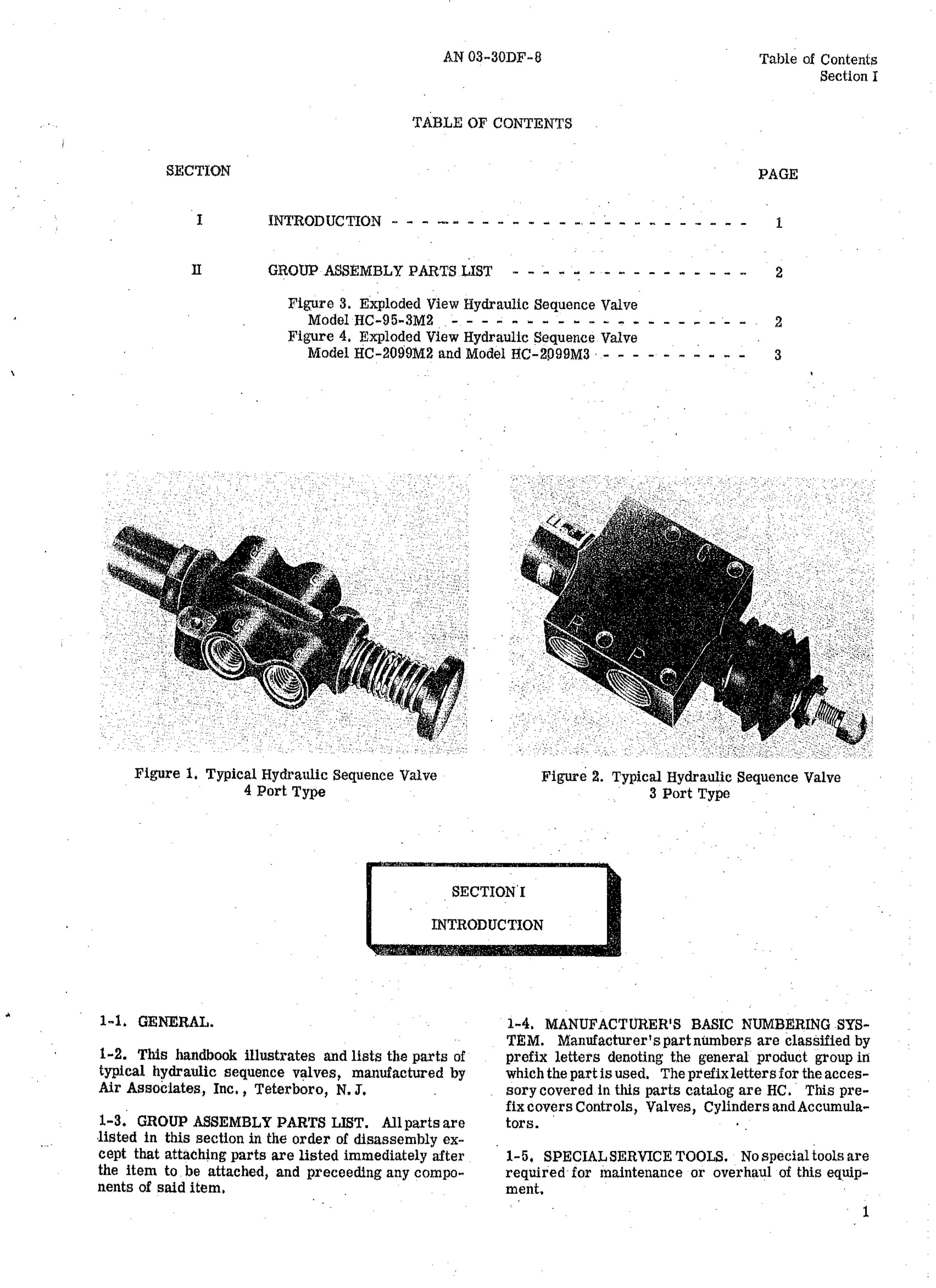 Sample page 3 from AirCorps Library document: Parts Catalog for Hydraulic Sequence Valves