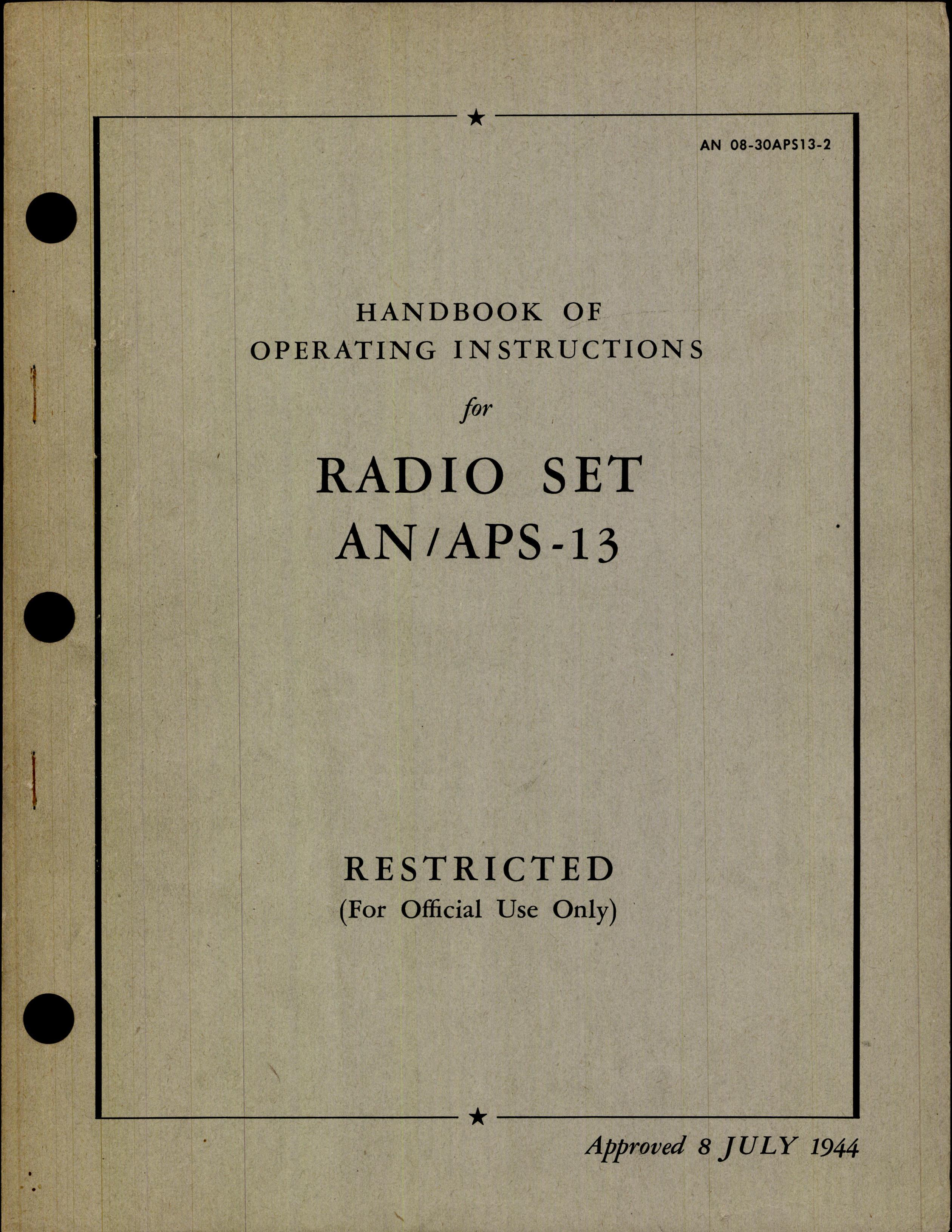 Sample page 1 from AirCorps Library document: Handbook of Operating Instructions for Radio Set AN-APS-13