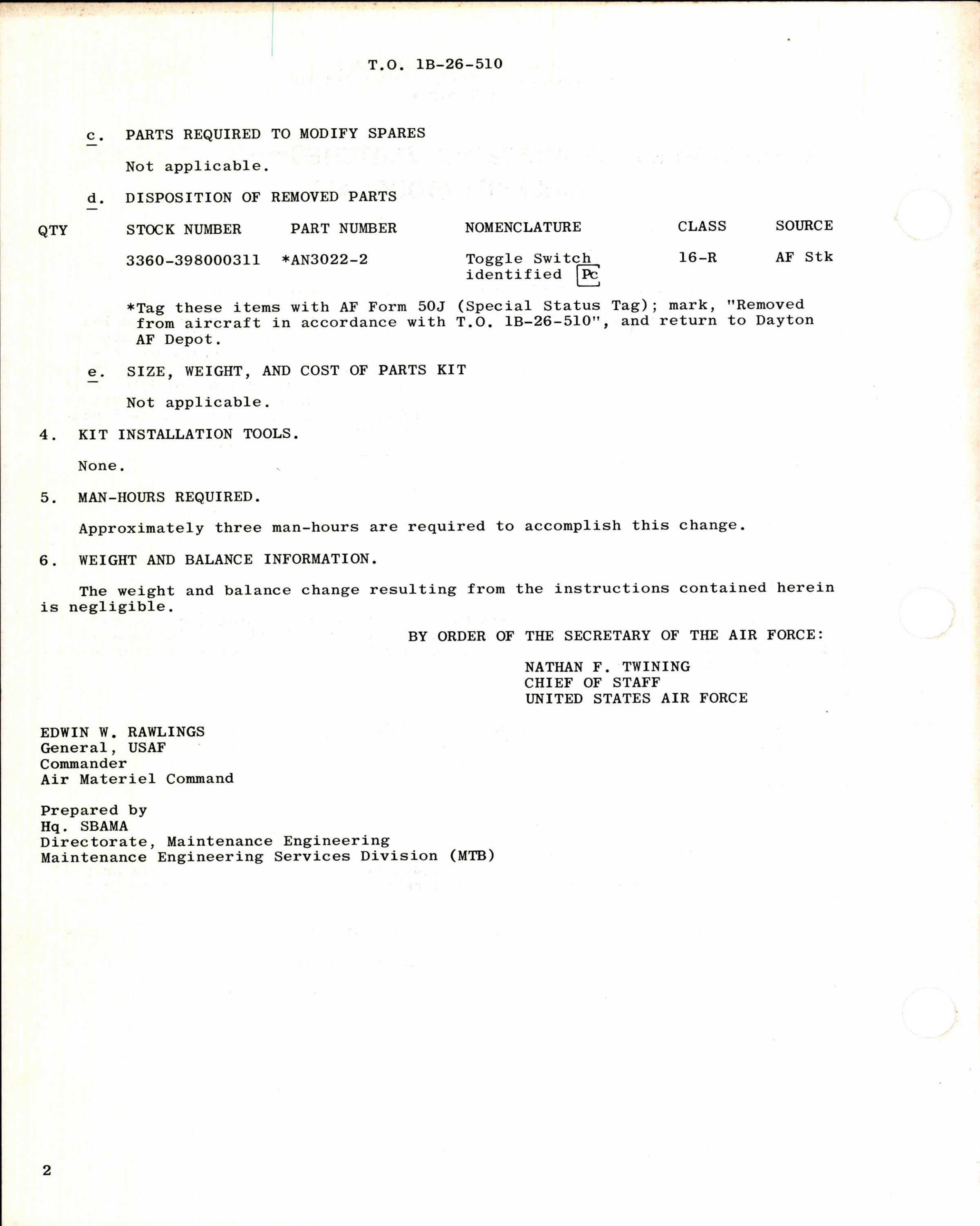 Sample page 2 from AirCorps Library document: Replacement of AN3022-2 Switches for B-26 Series Aircraft