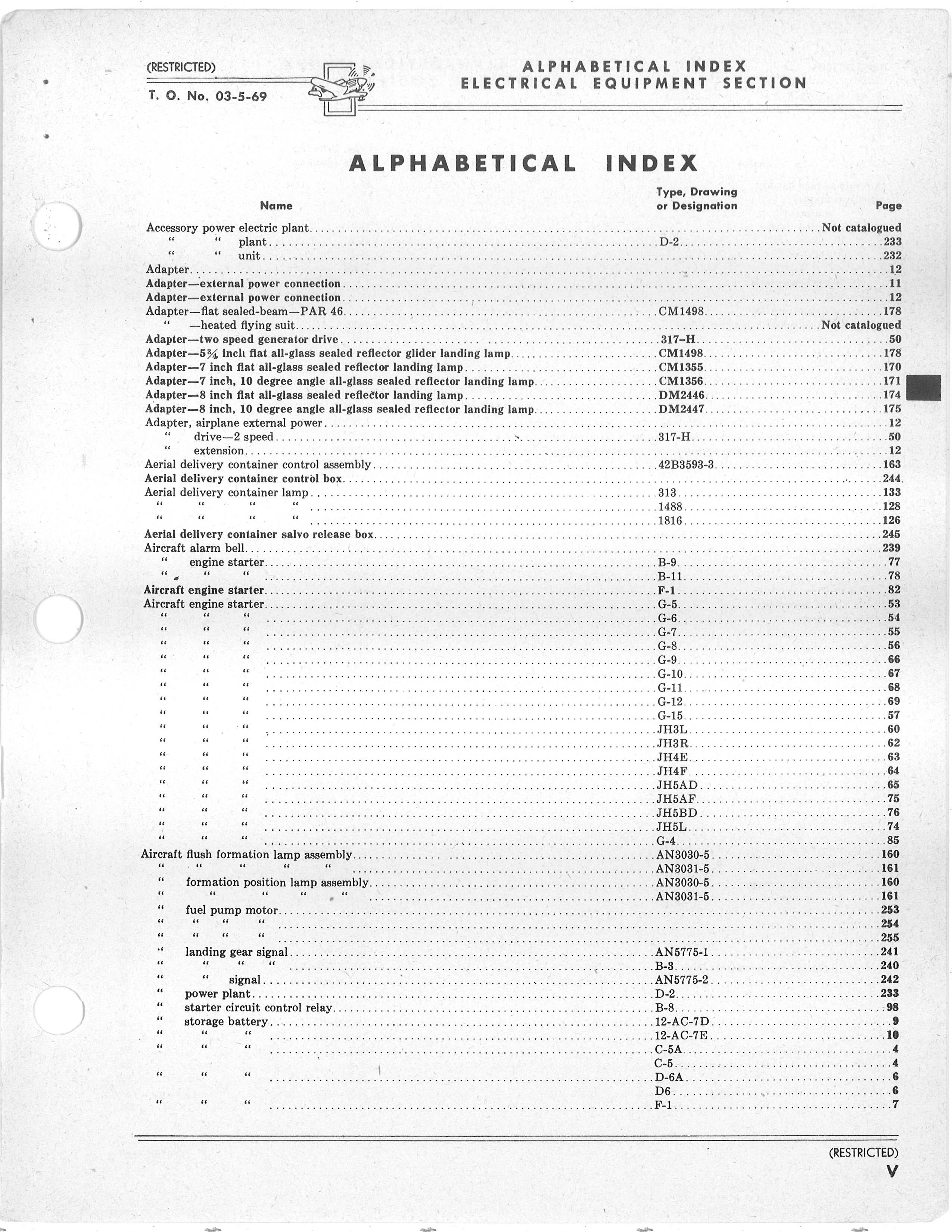Sample page 7 from AirCorps Library document: Index of Army Navy Electrical, Aeronautical Equipment