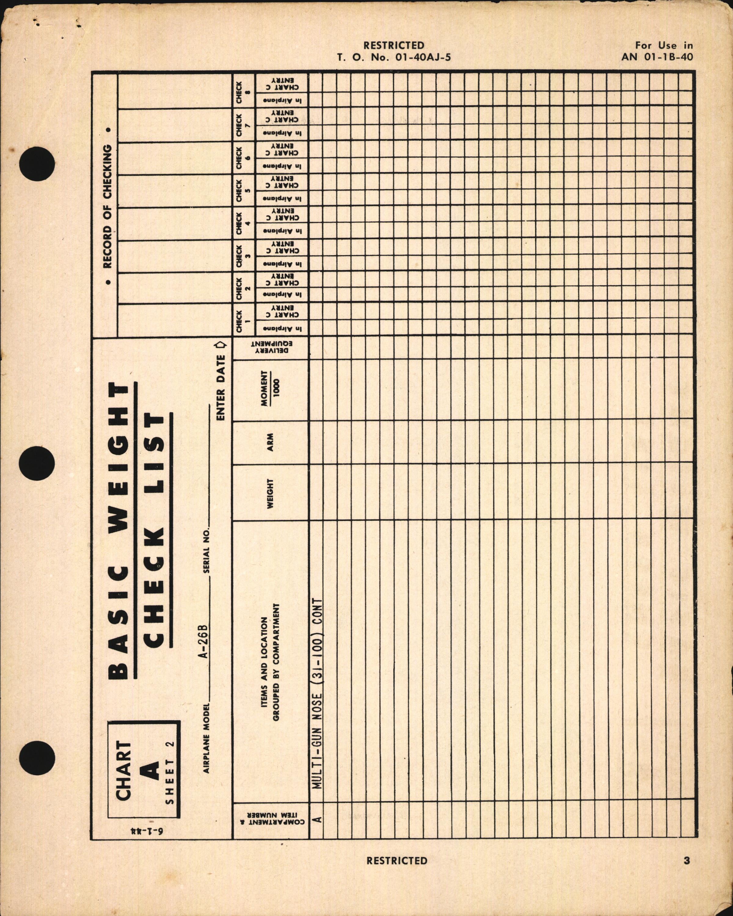 Sample page 5 from AirCorps Library document: Basic Weight Check List & Loading Data for Army Model A-26B Airplane