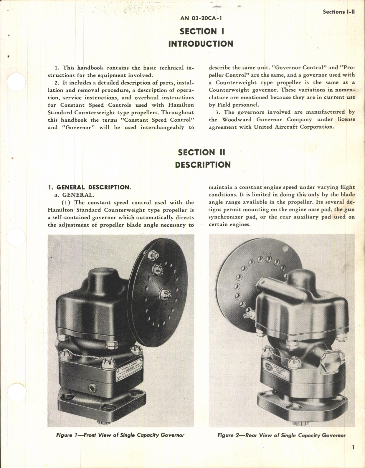 Sample page 5 from AirCorps Library document: Handbook of Instructions with Parts Catalog for Constant Speed Propeller Governors and Controls for Counterweight Propellers