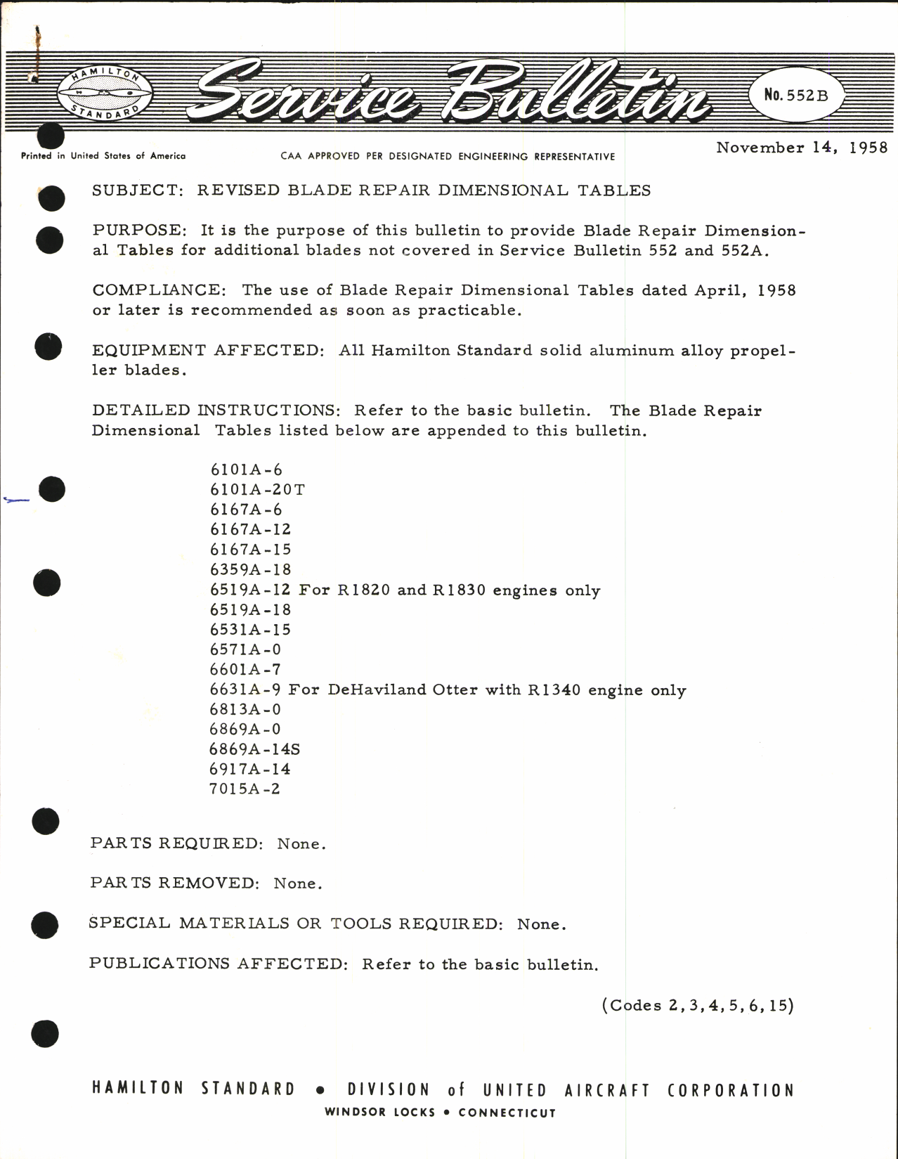 Sample page 5 from AirCorps Library document: Hamilton Standard Multiple Blade Design Dimensions and Service Bulletins