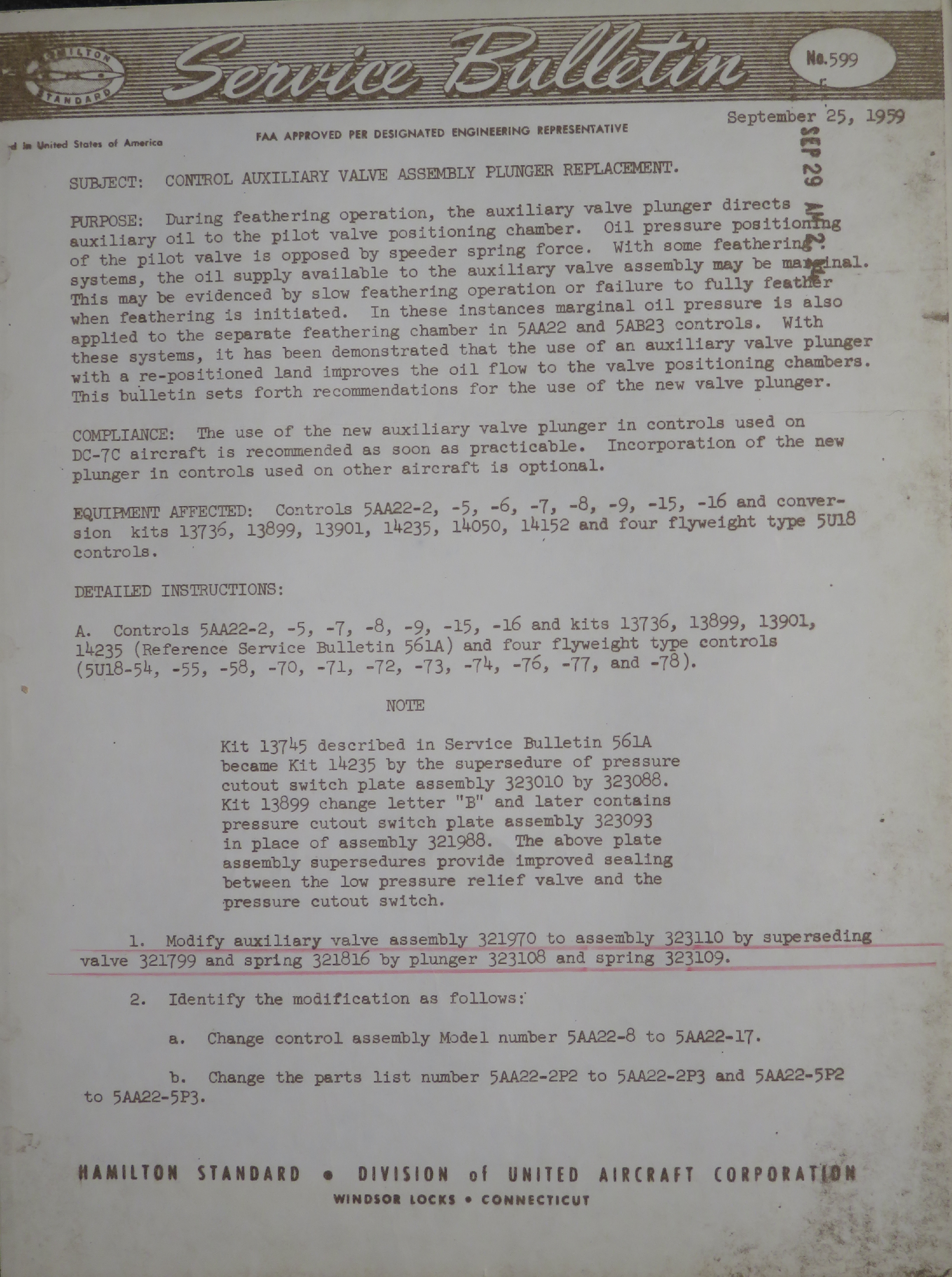 Sample page 1 from AirCorps Library document: Control Auxiliary Valve Assembly Plunger Replacement